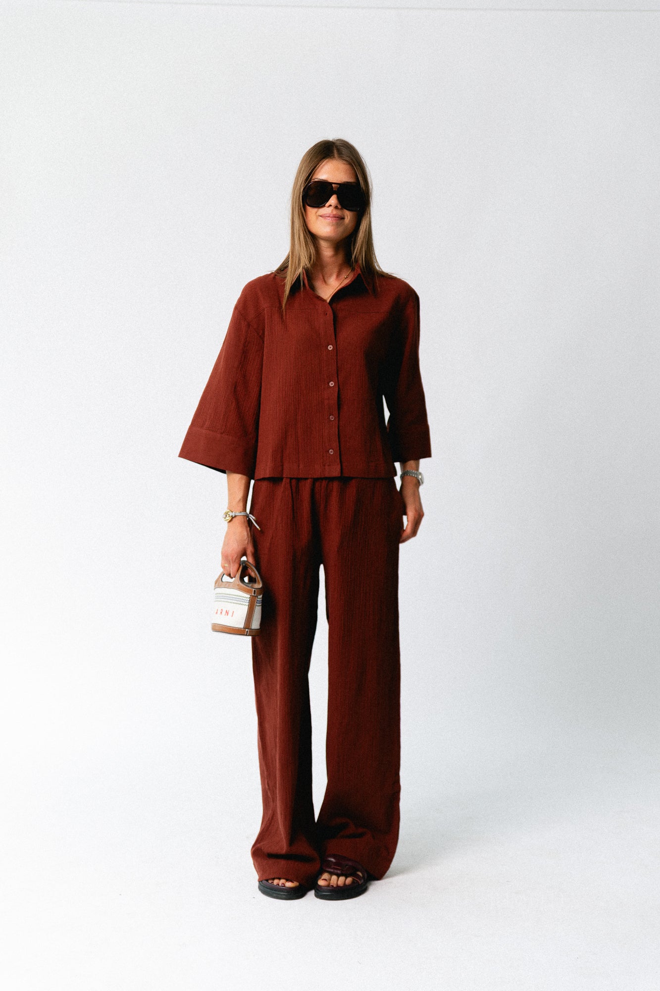 SLFFinnie MW wide sun pants cherry mahogany