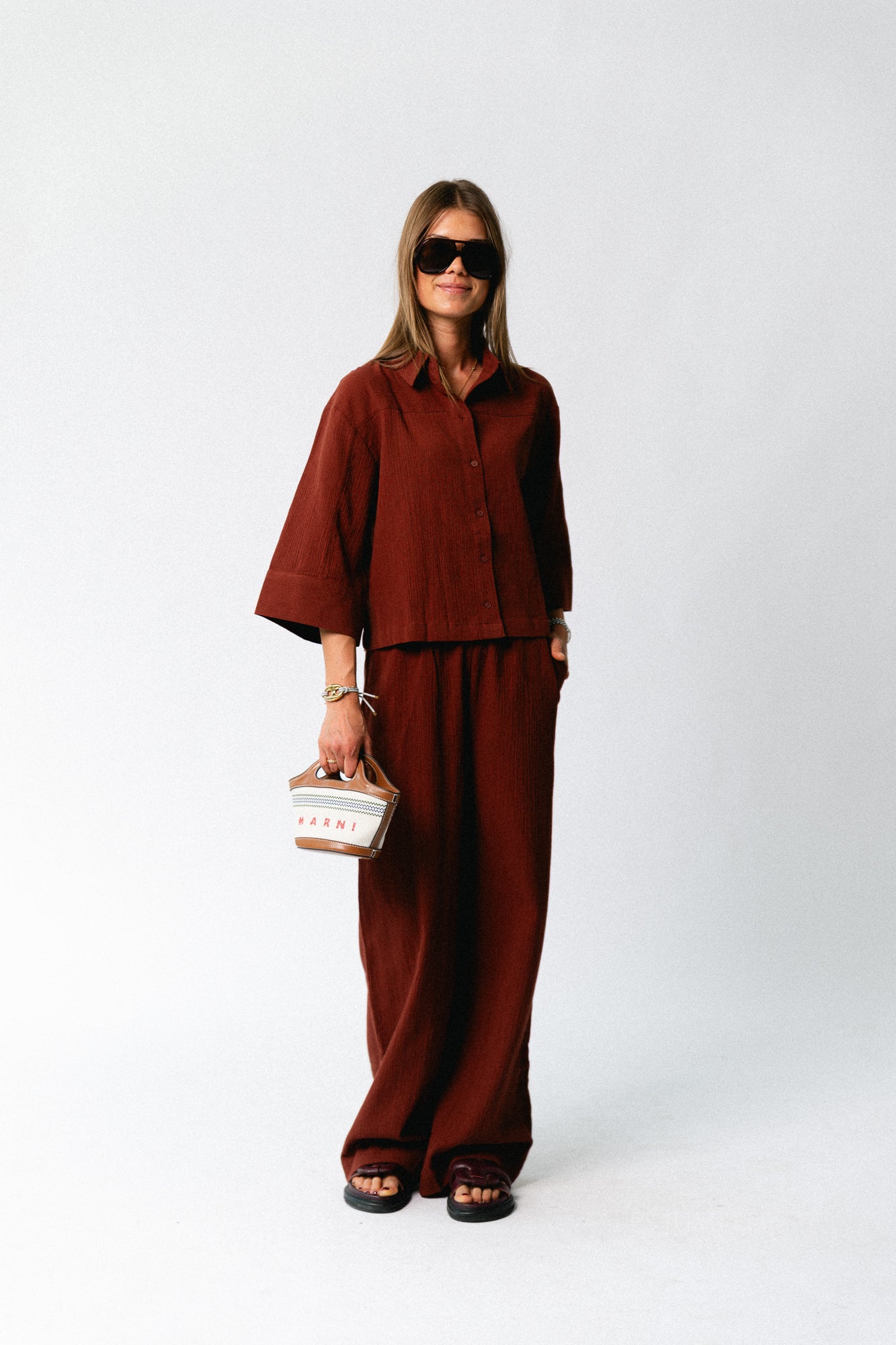 SLFFinnie MW wide sun pants cherry mahogany