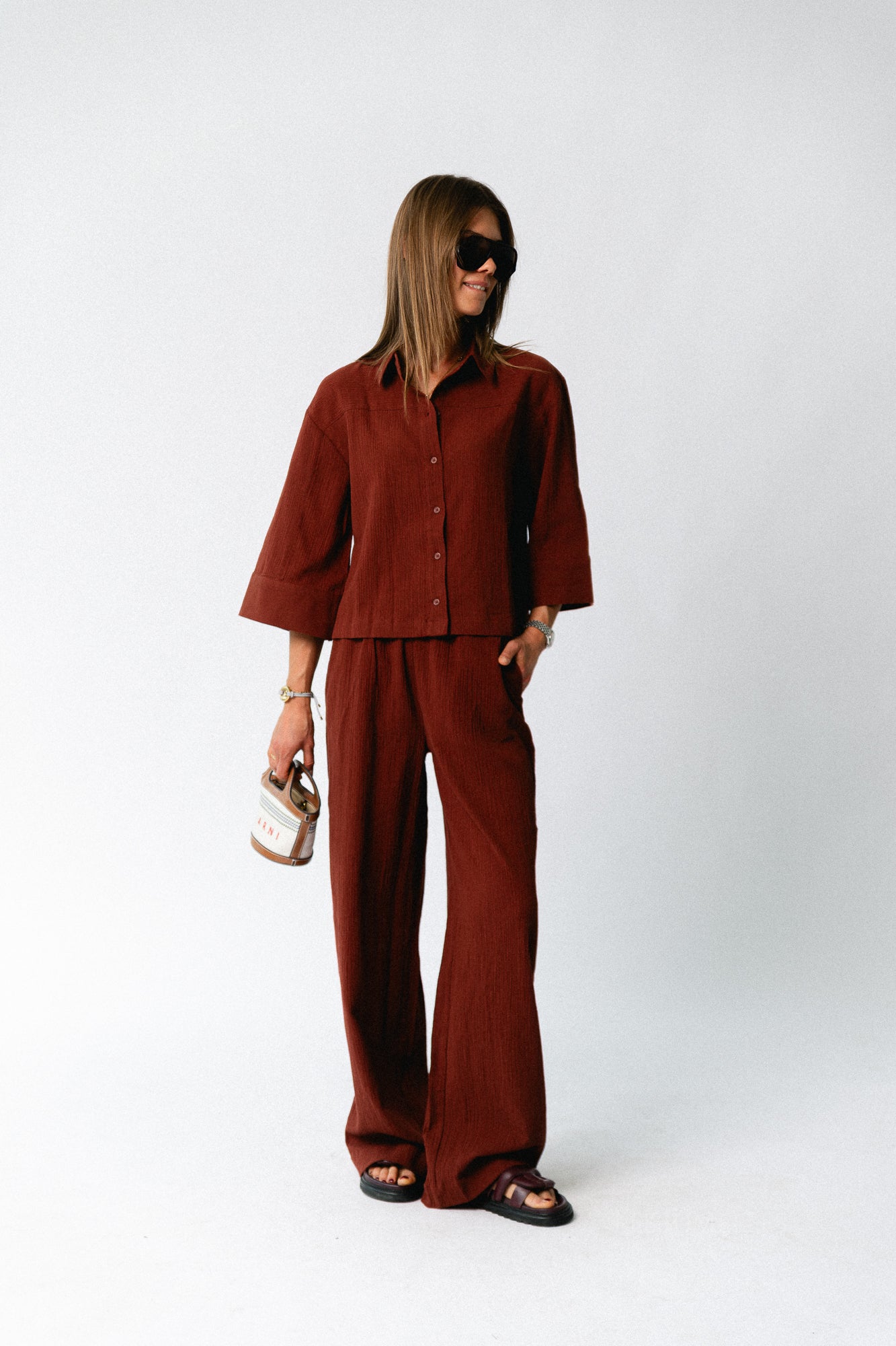 SLFFinnie relaxed 3/4 sun shirt cherry mahogany