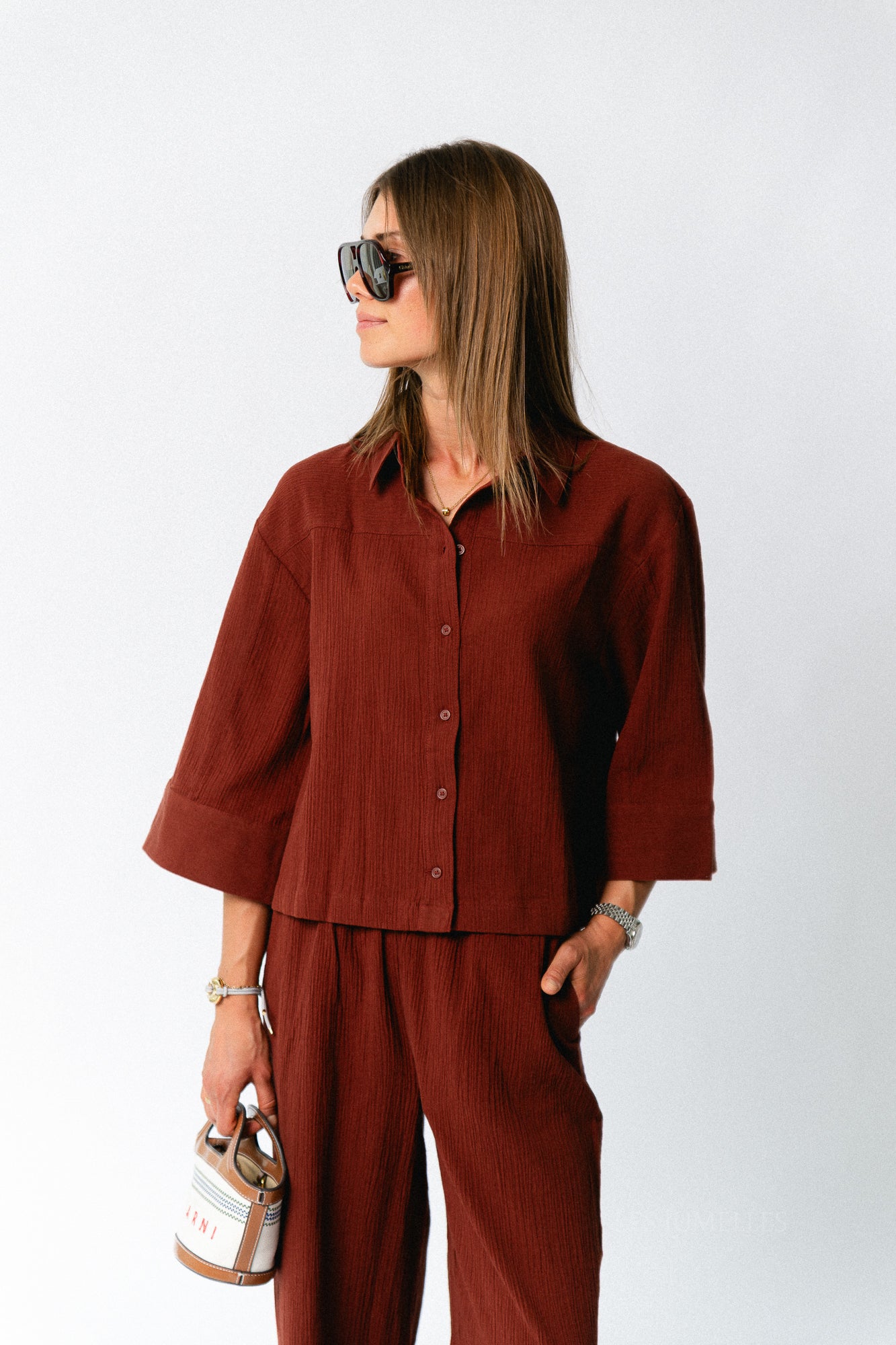 SLFFinnie relaxed 3/4 sun shirt cherry mahogany