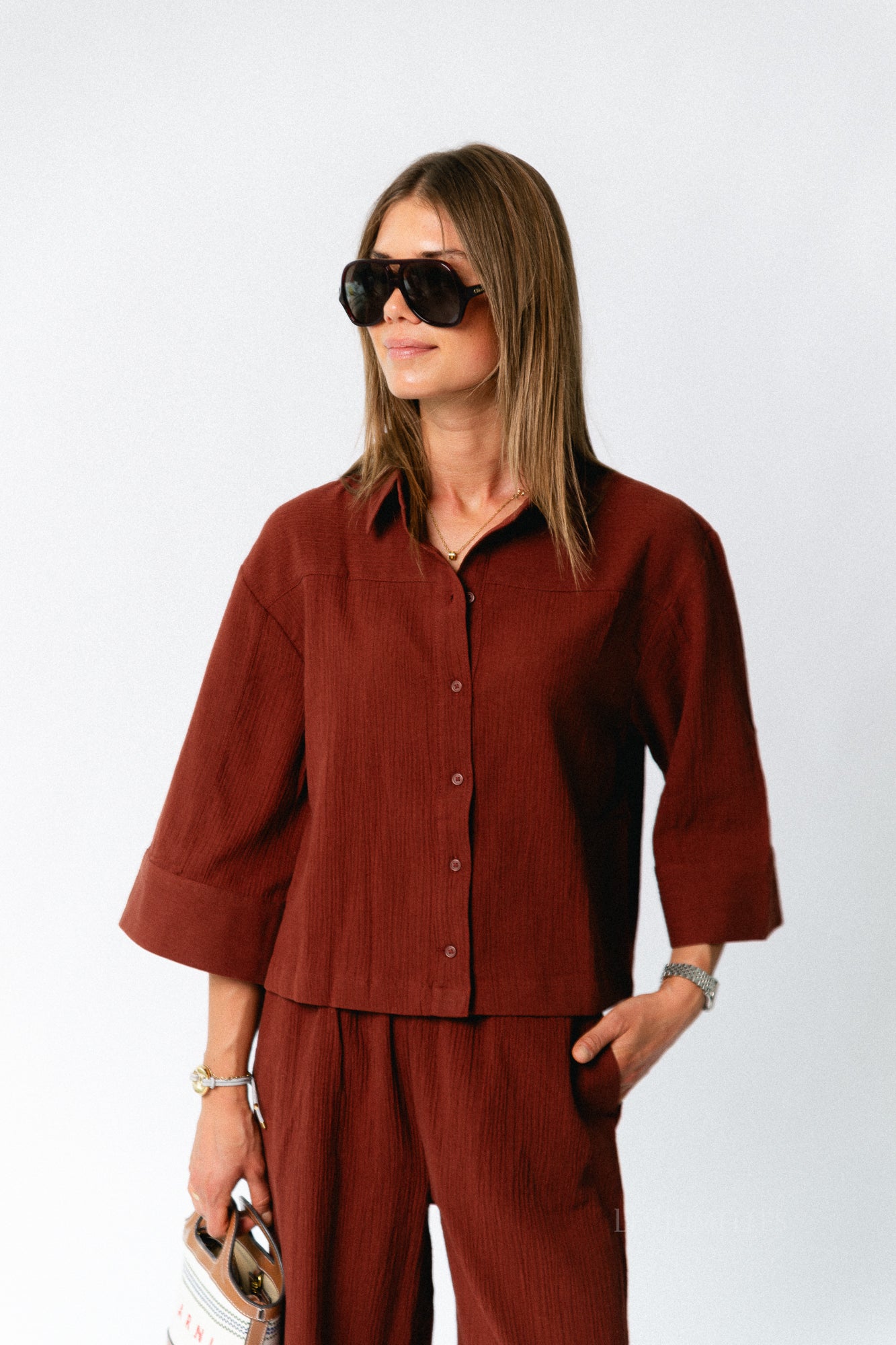 SLFFinnie relaxed 3/4 sun shirt cherry mahogany – Les Jumelles