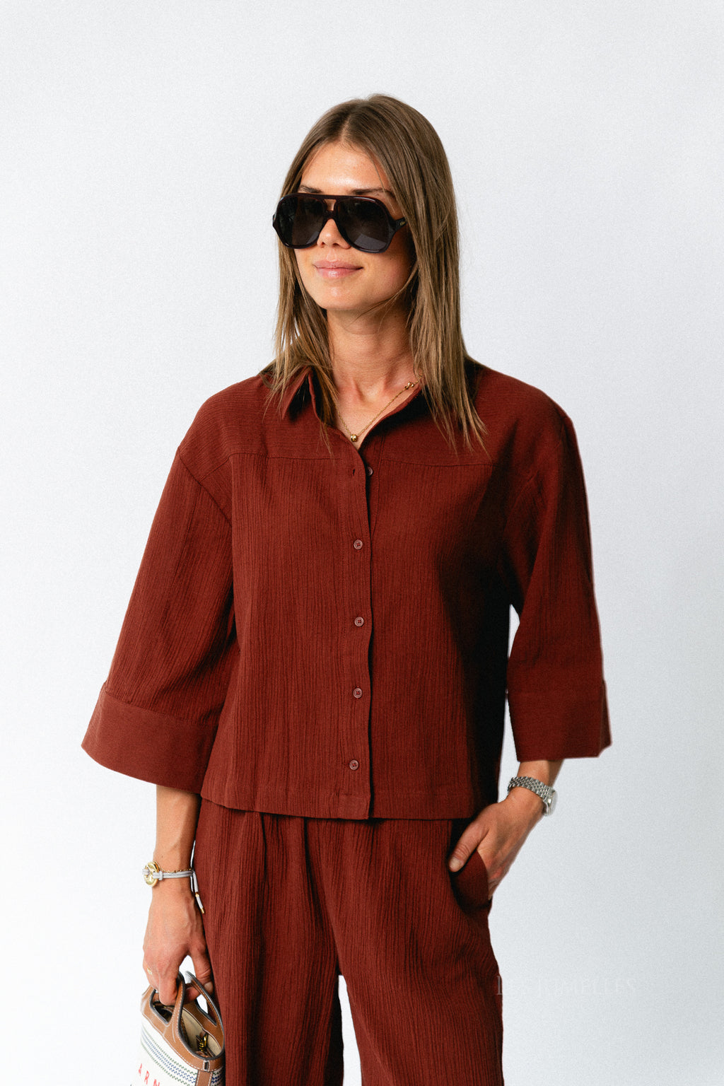 SLFFinnie relaxed 3/4 sun shirt cherry mahogany
