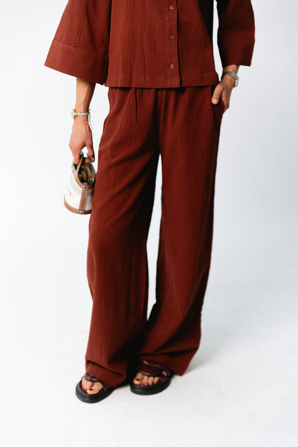 SLFFinnie MW wide sun pants cherry mahogany