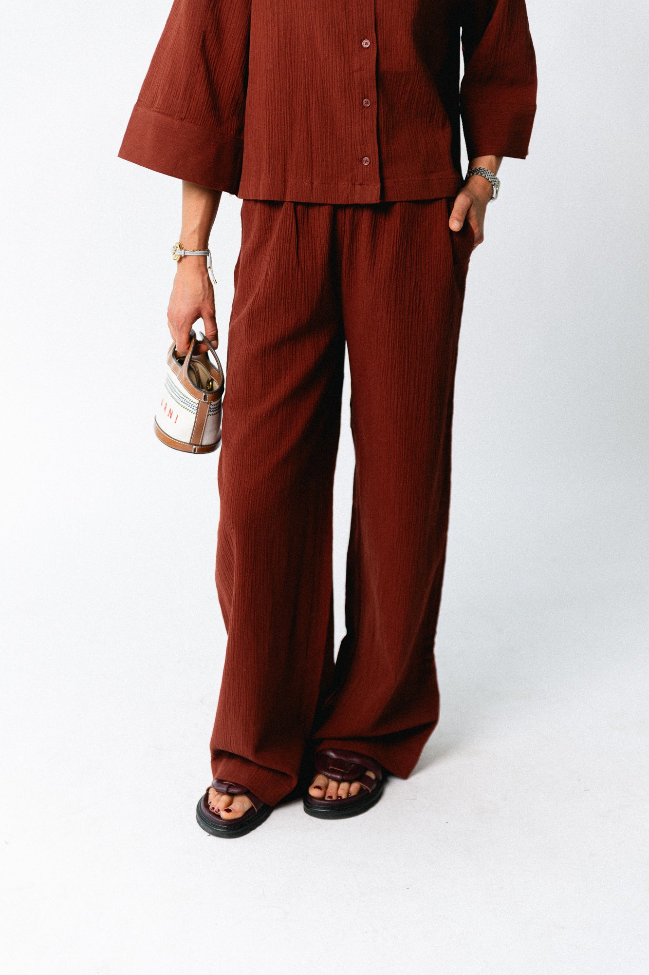 SLFFinnie MW wide sun pants cherry mahogany