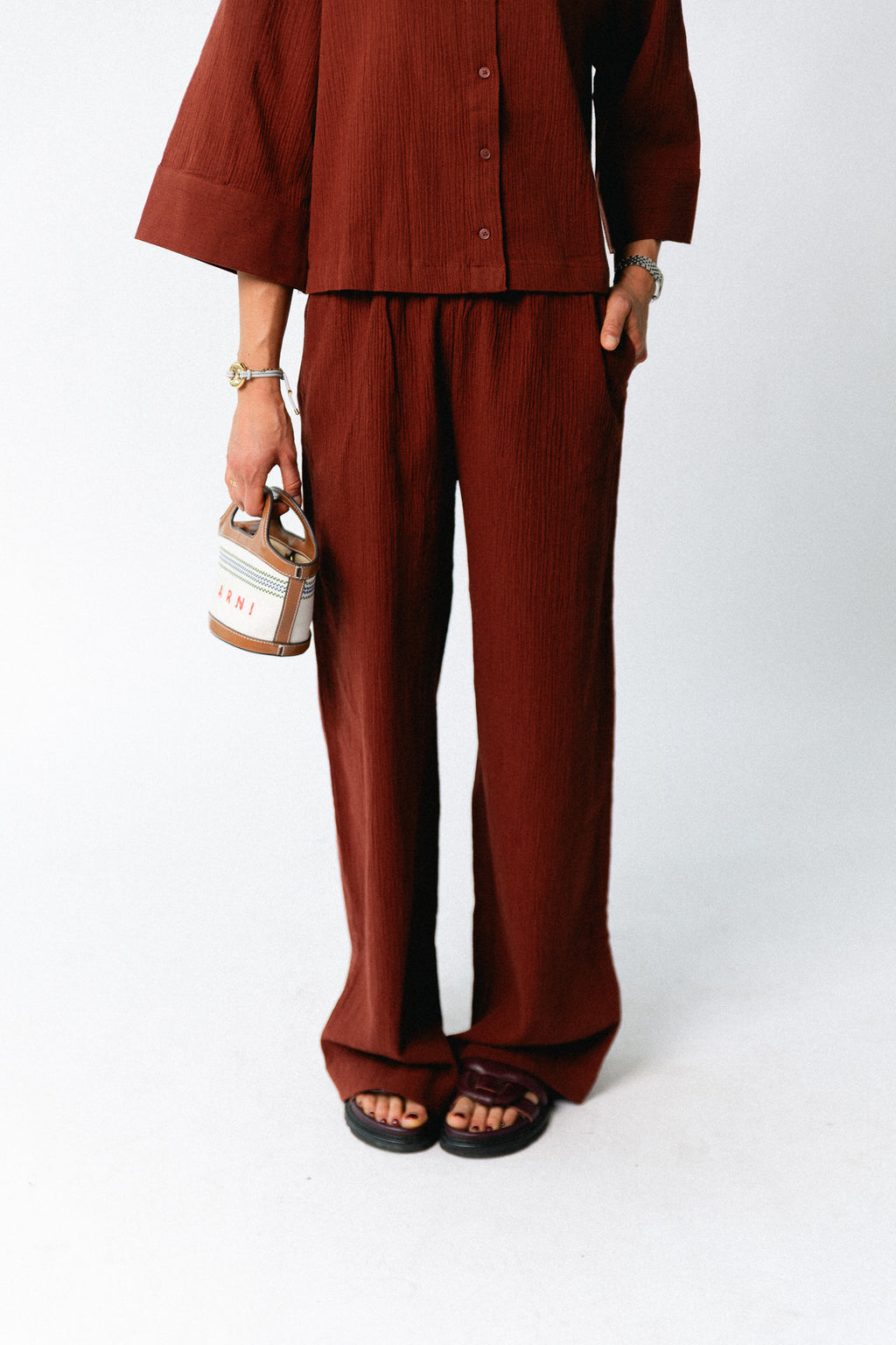 SLFFinnie MW wide sun pants cherry mahogany