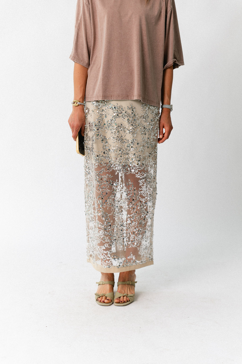ROULeona HW ankle skirt silver sequins