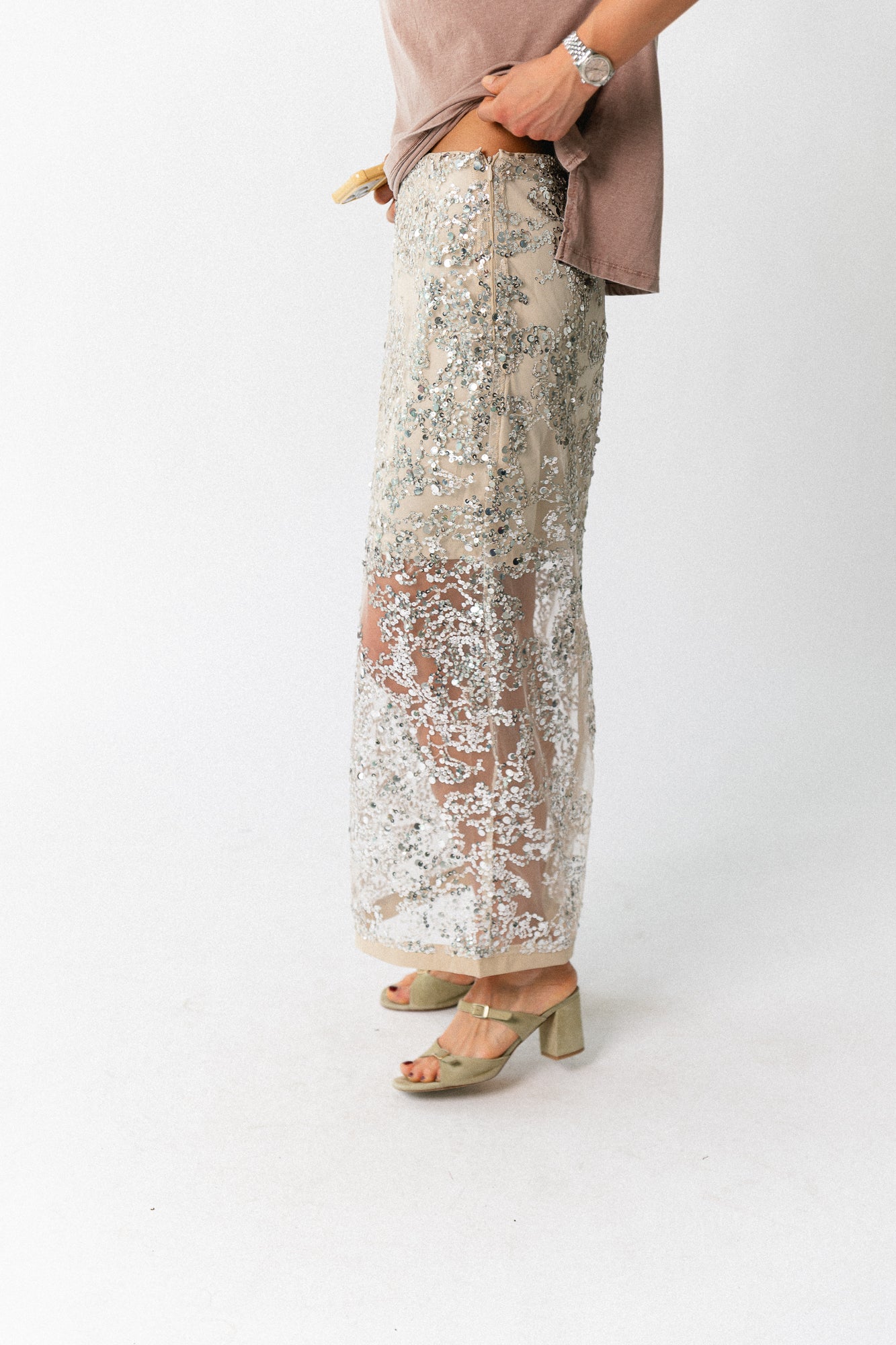 ROULeona HW ankle skirt silver sequins