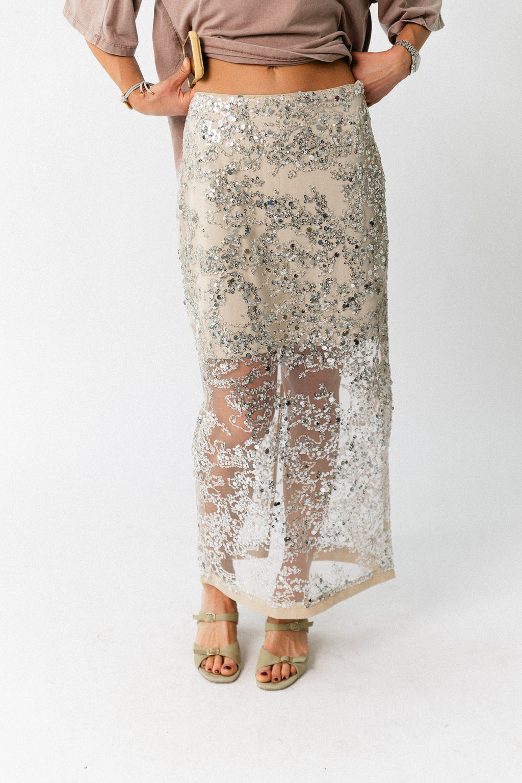 ROULeona HW ankle skirt silver sequins