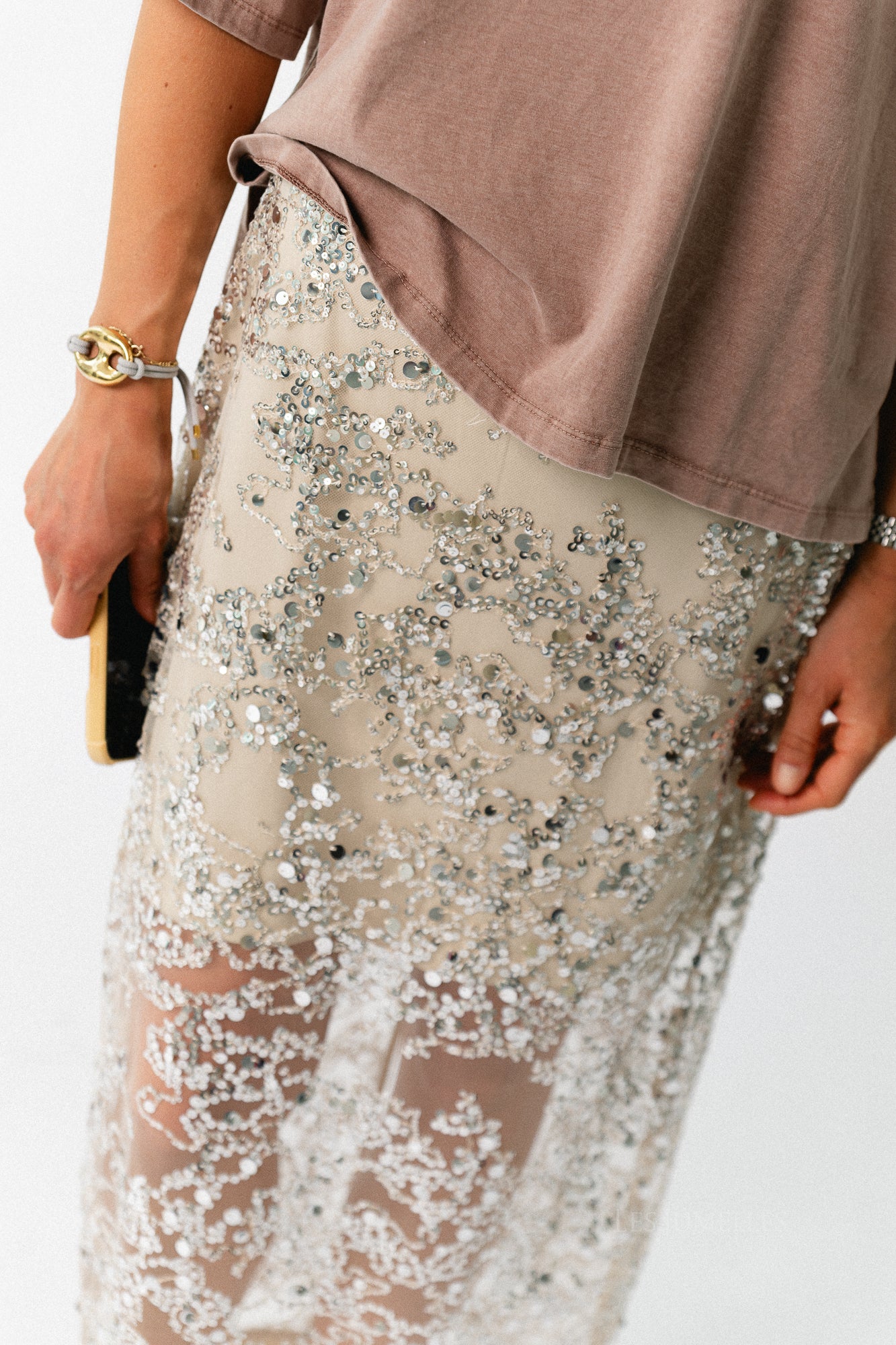 ROULeona HW ankle skirt silver sequins