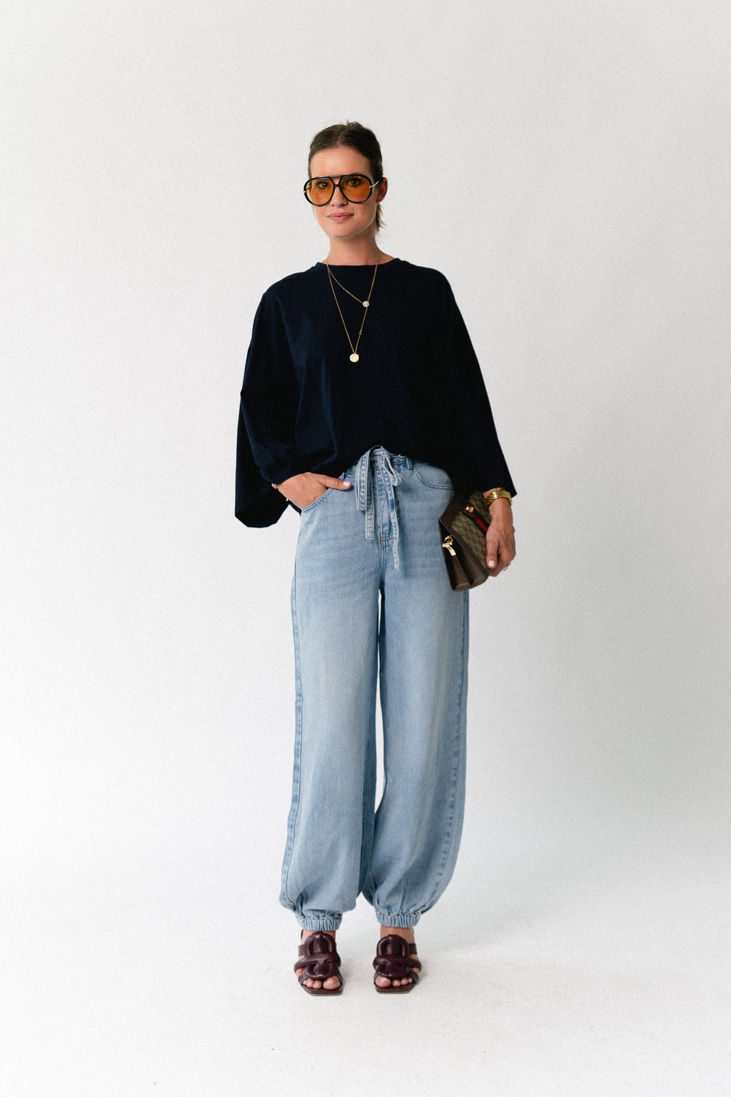 OBJLara MW jogger pant light blue denim