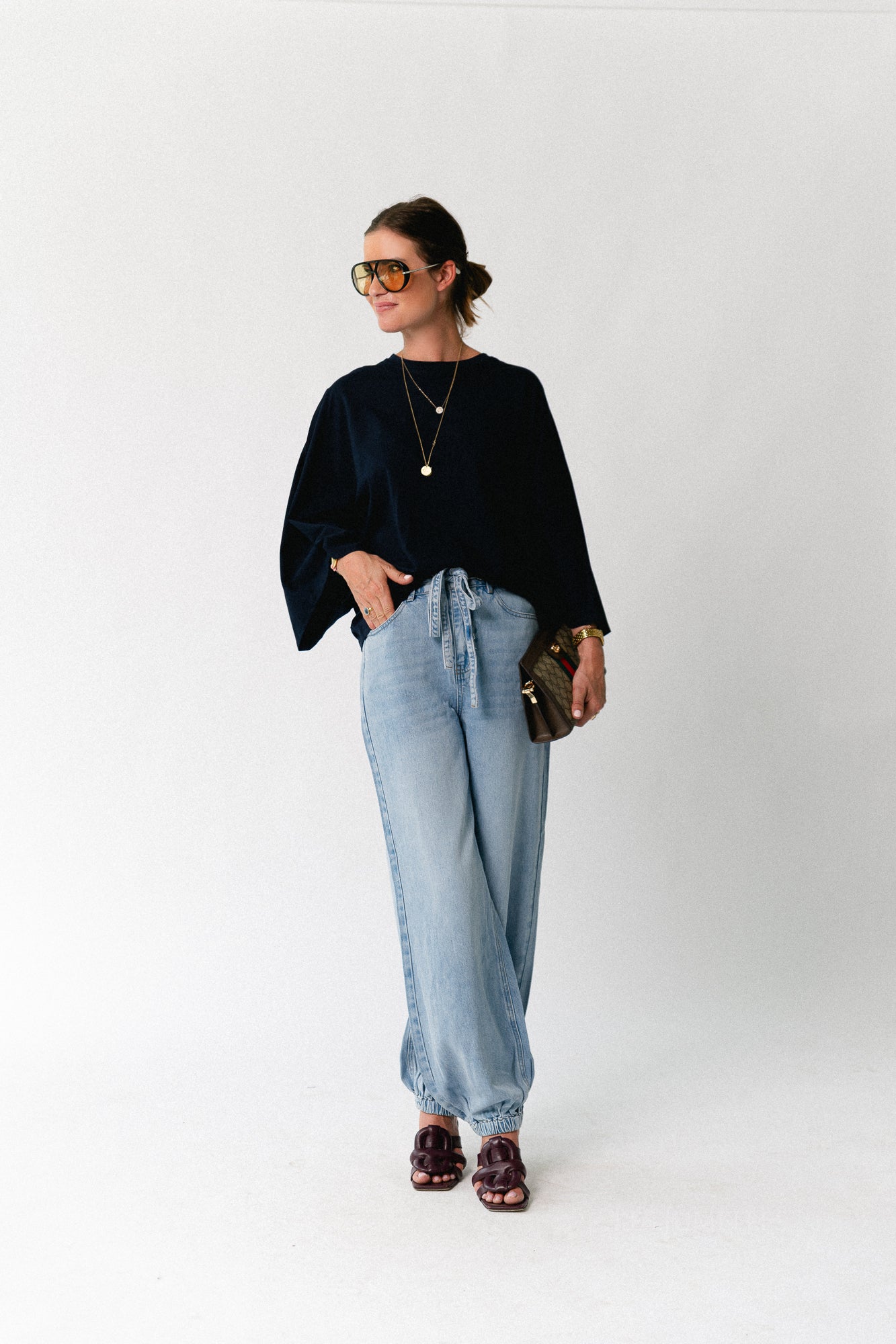 OBJLara MW jogger pant light blue denim