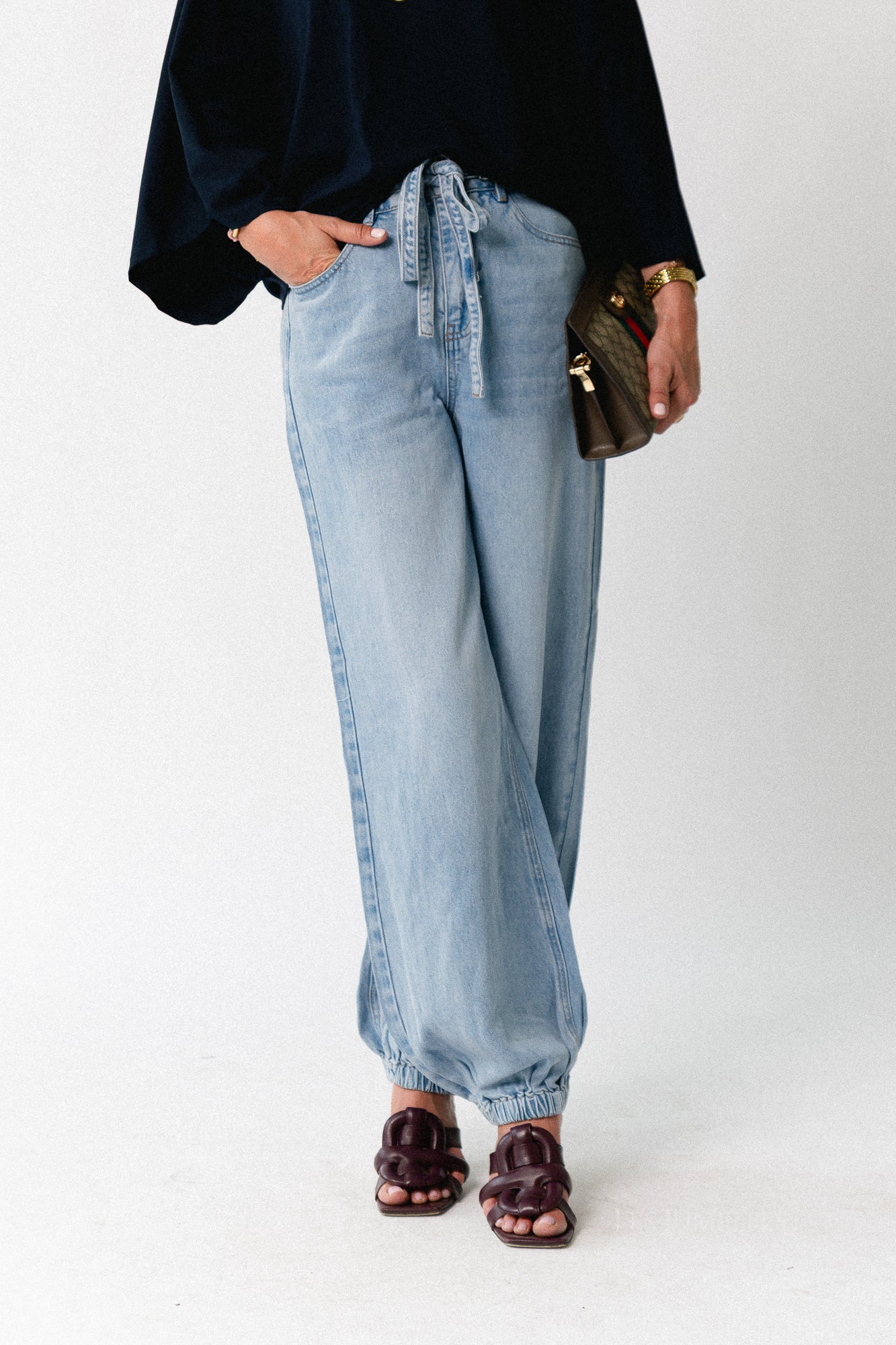 OBJLara MW jogger pant light blue denim