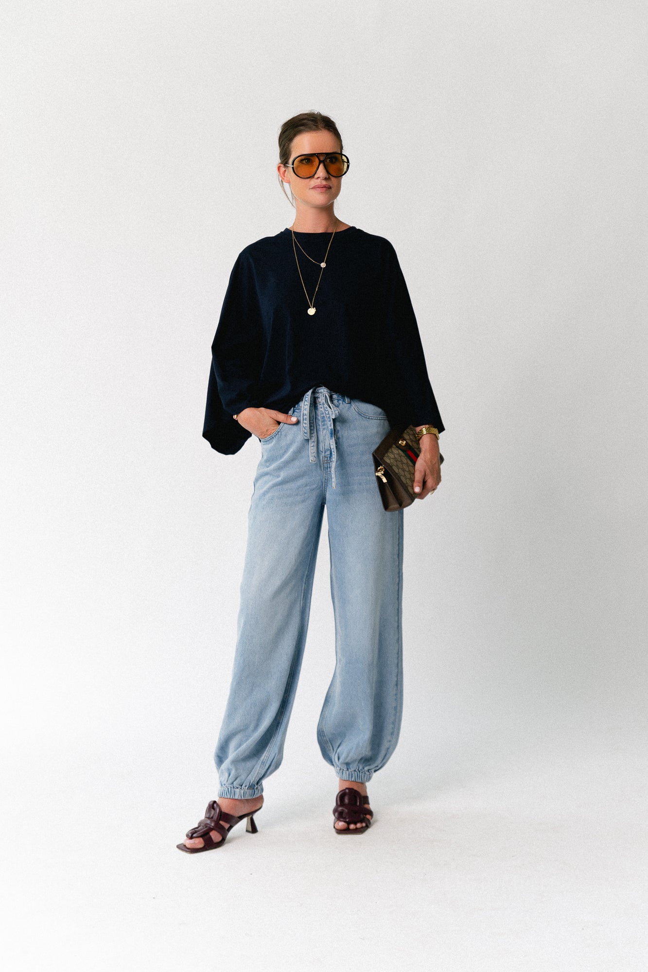 OBJLara MW jogger pant light blue denim