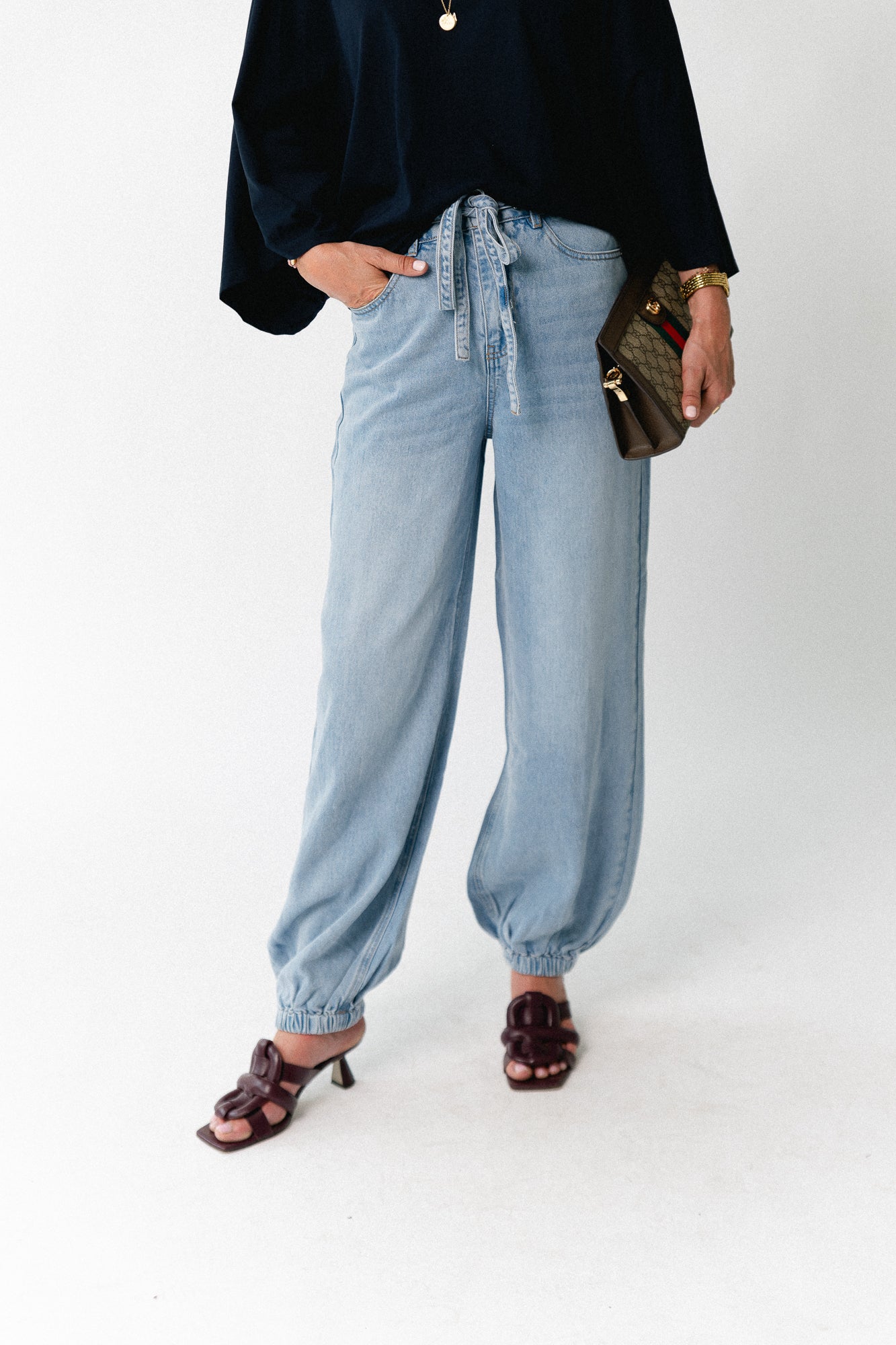 OBJLara MW jogger pant light blue denim