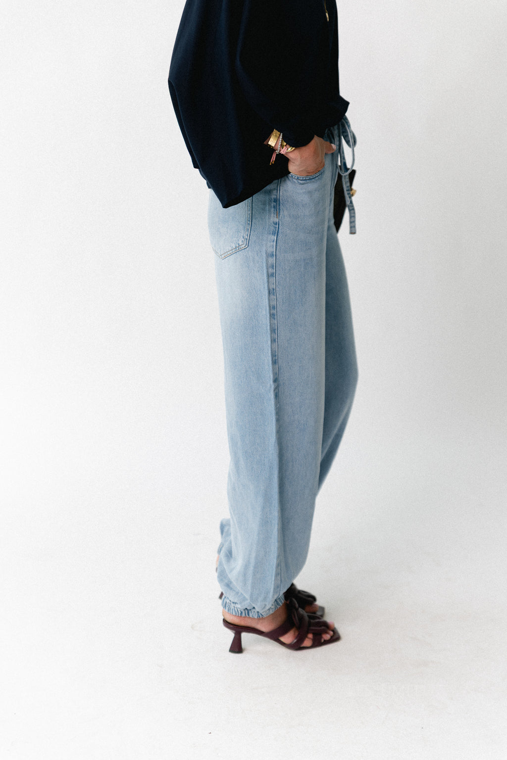 OBJLara MW jogger pant light blue denim