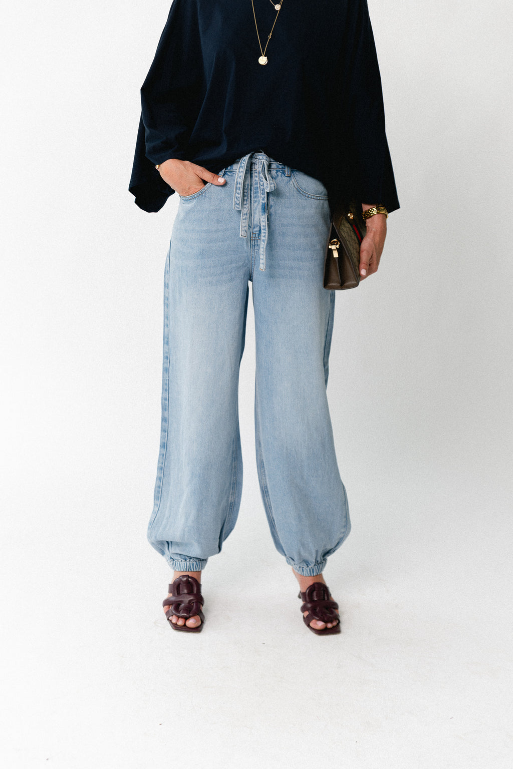 OBJLara MW jogger pant light blue denim