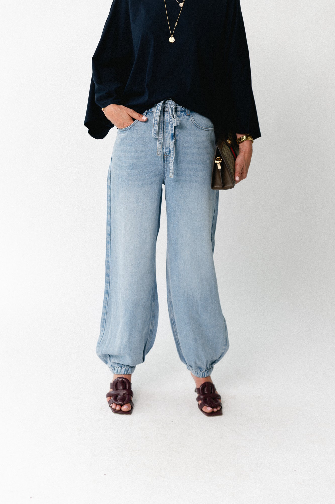 OBJLara MW jogger pant light blue denim