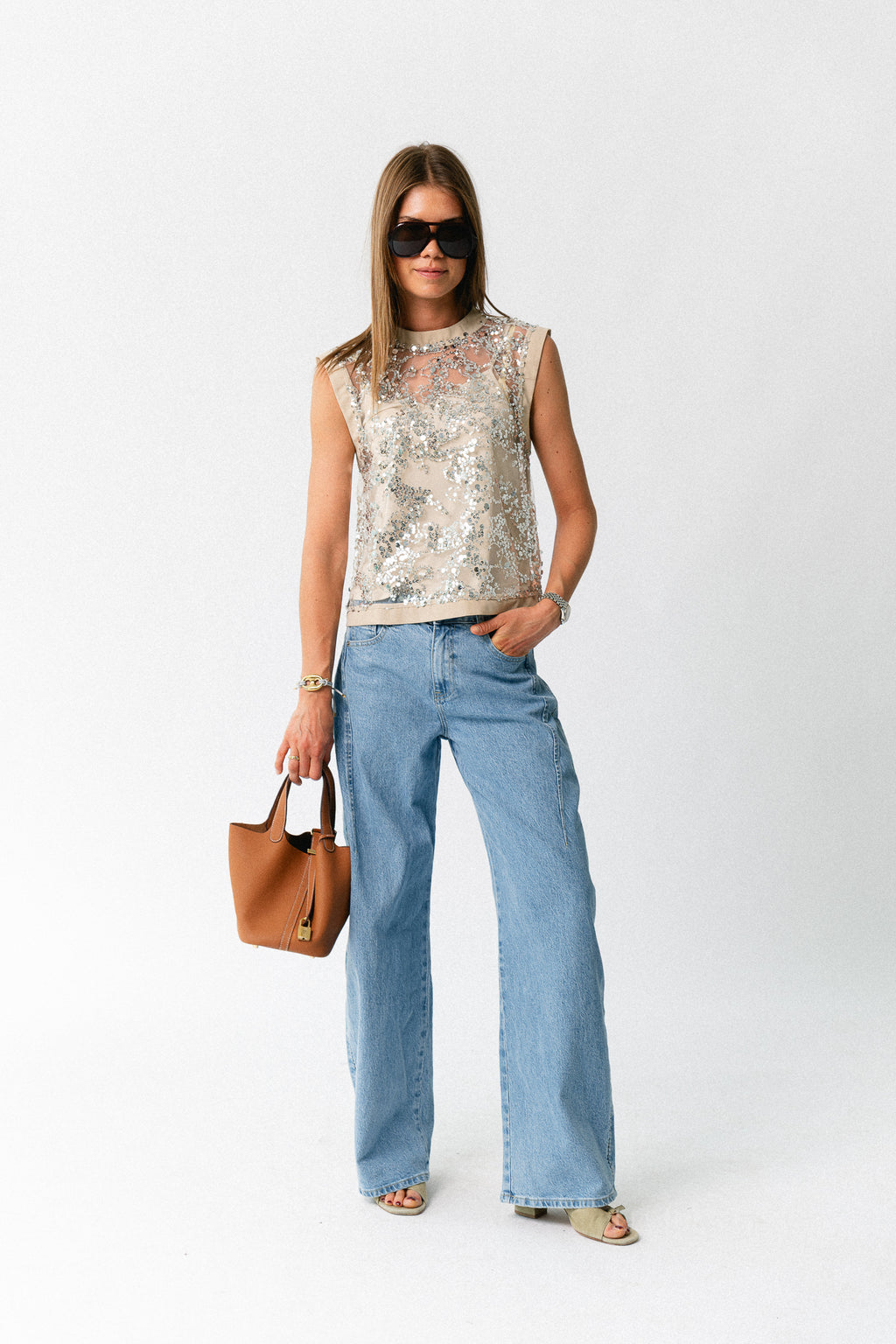 ROULeona SL O-neck top silver sequins