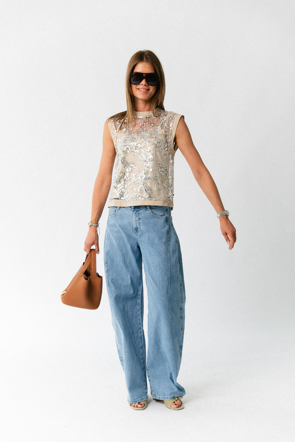 ROULeona SL O-neck top silver sequins
