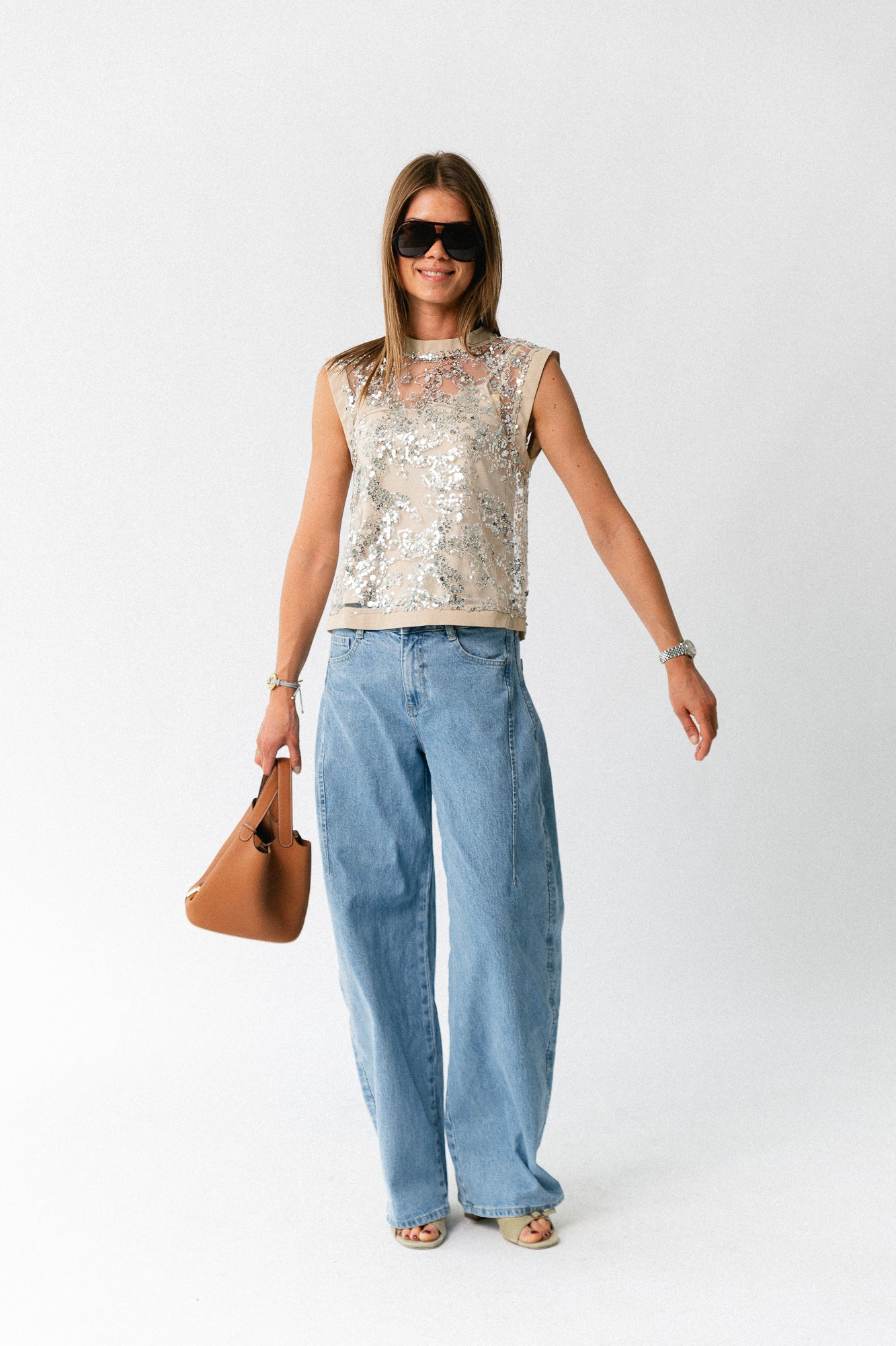 ROULeona SL O-neck top silver sequins