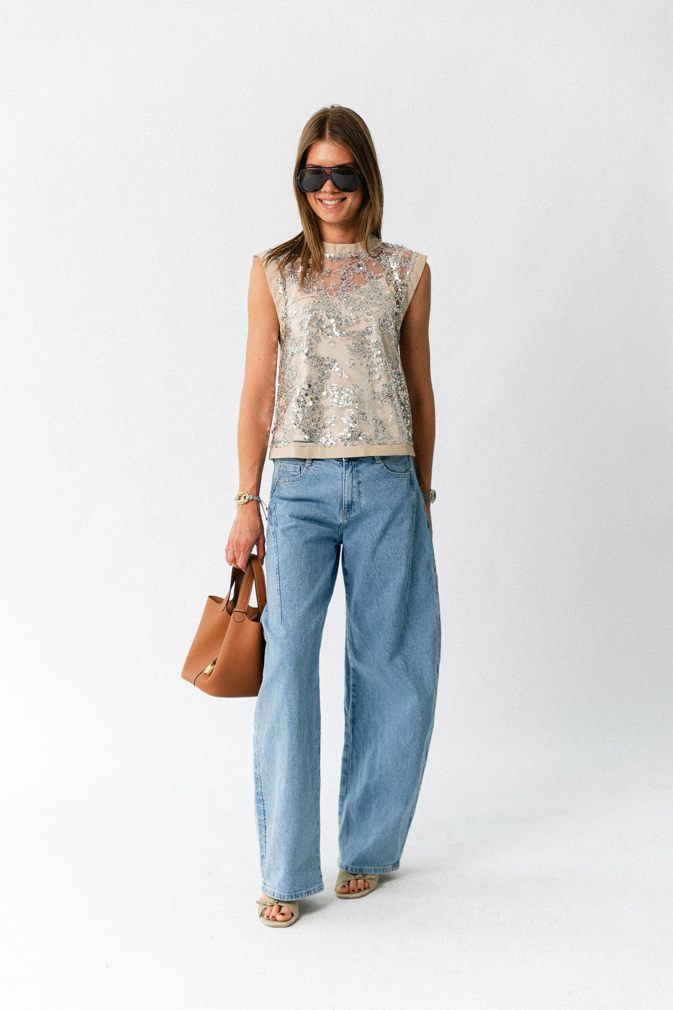 ROULeona SL O-neck top silver sequins