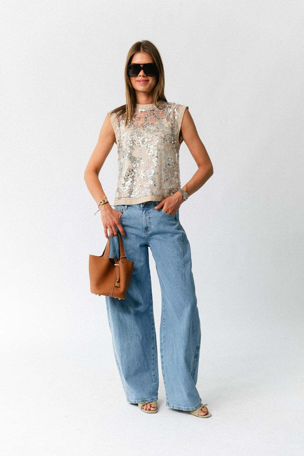 ROULeona SL O-neck top silver sequins