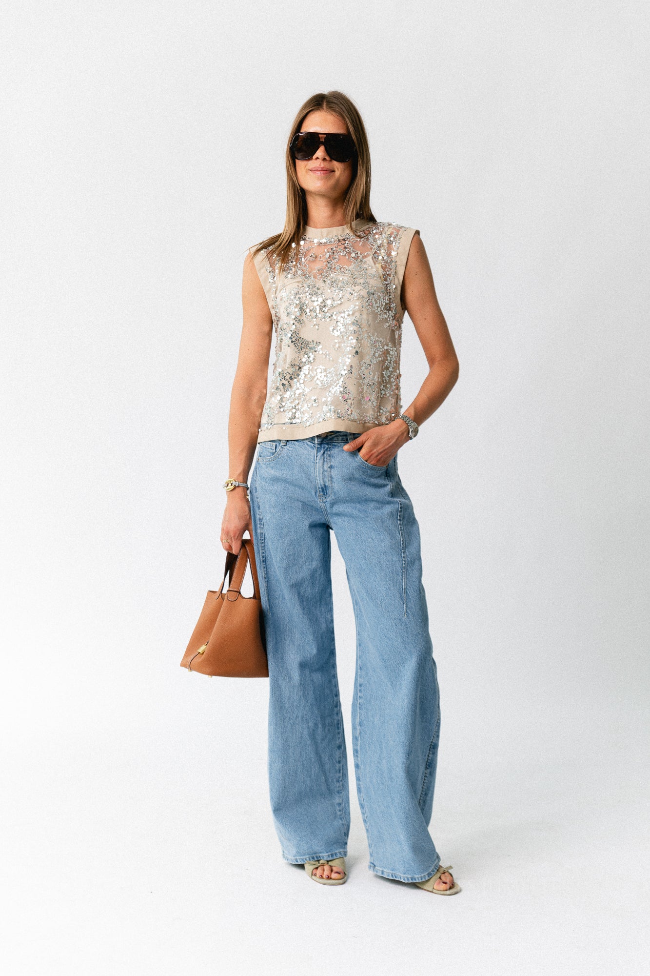 ROULeona SL O-neck top silver sequins