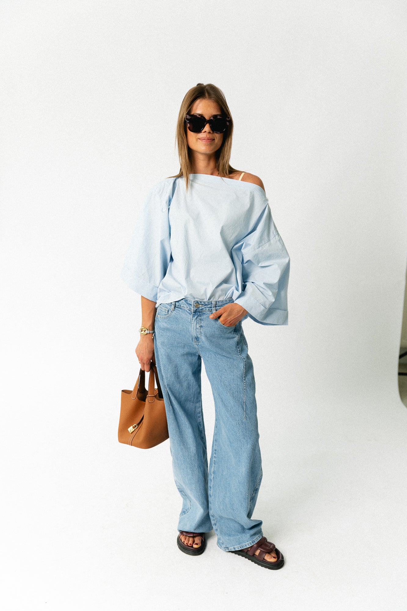 Myra off shoulder shirt light blue