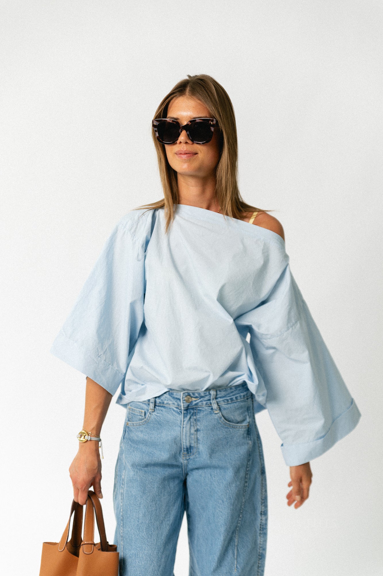 Myra off shoulder shirt light blue