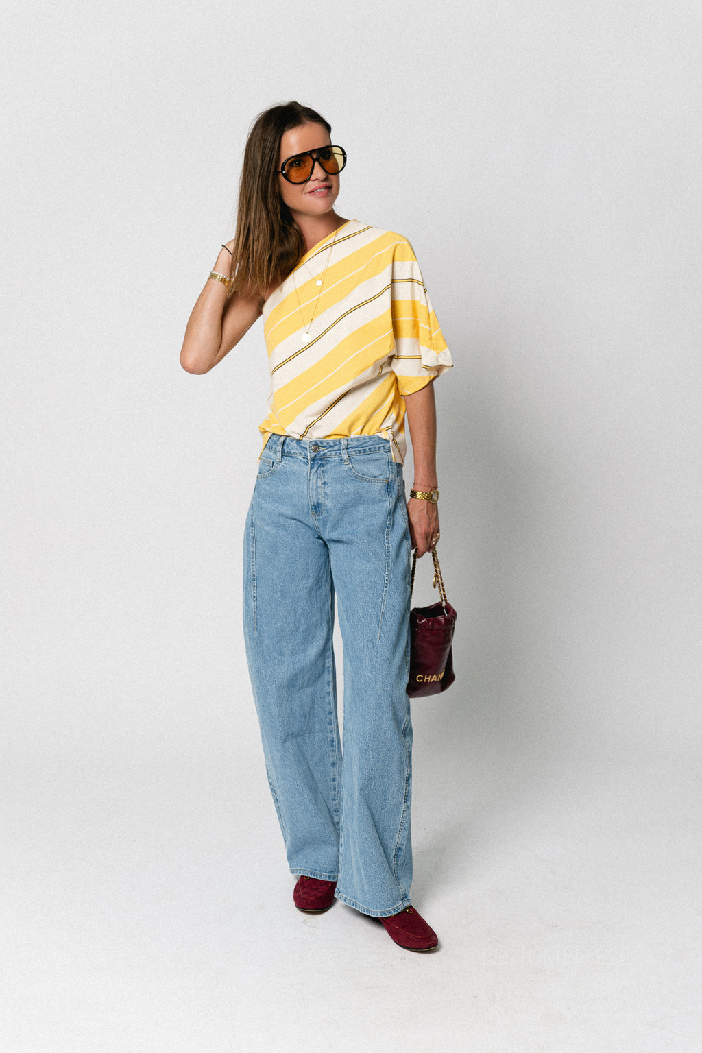 Amy striped one-shoulder shirt mimosa/ecru
