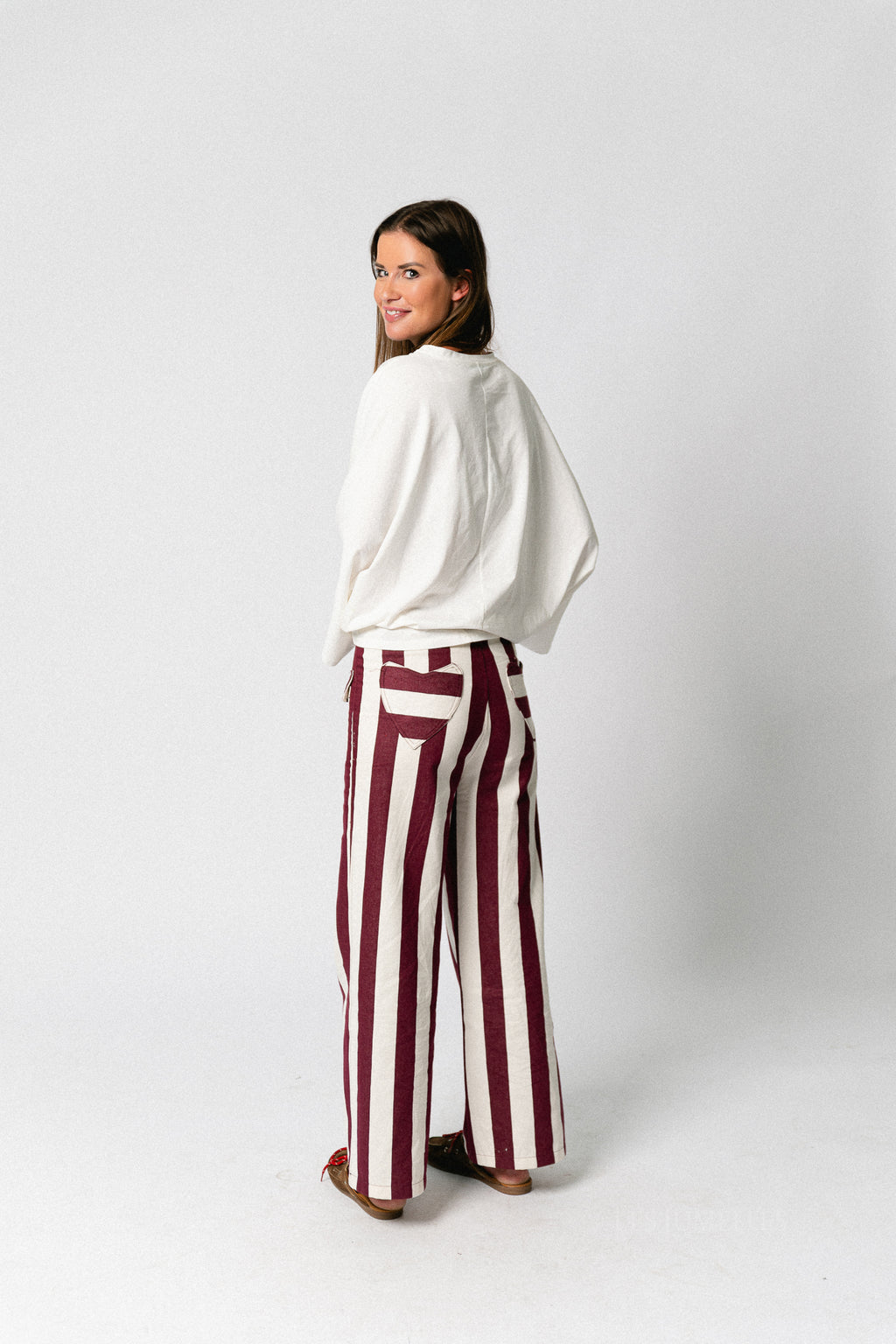 Lena striped pants burgundy/ecru