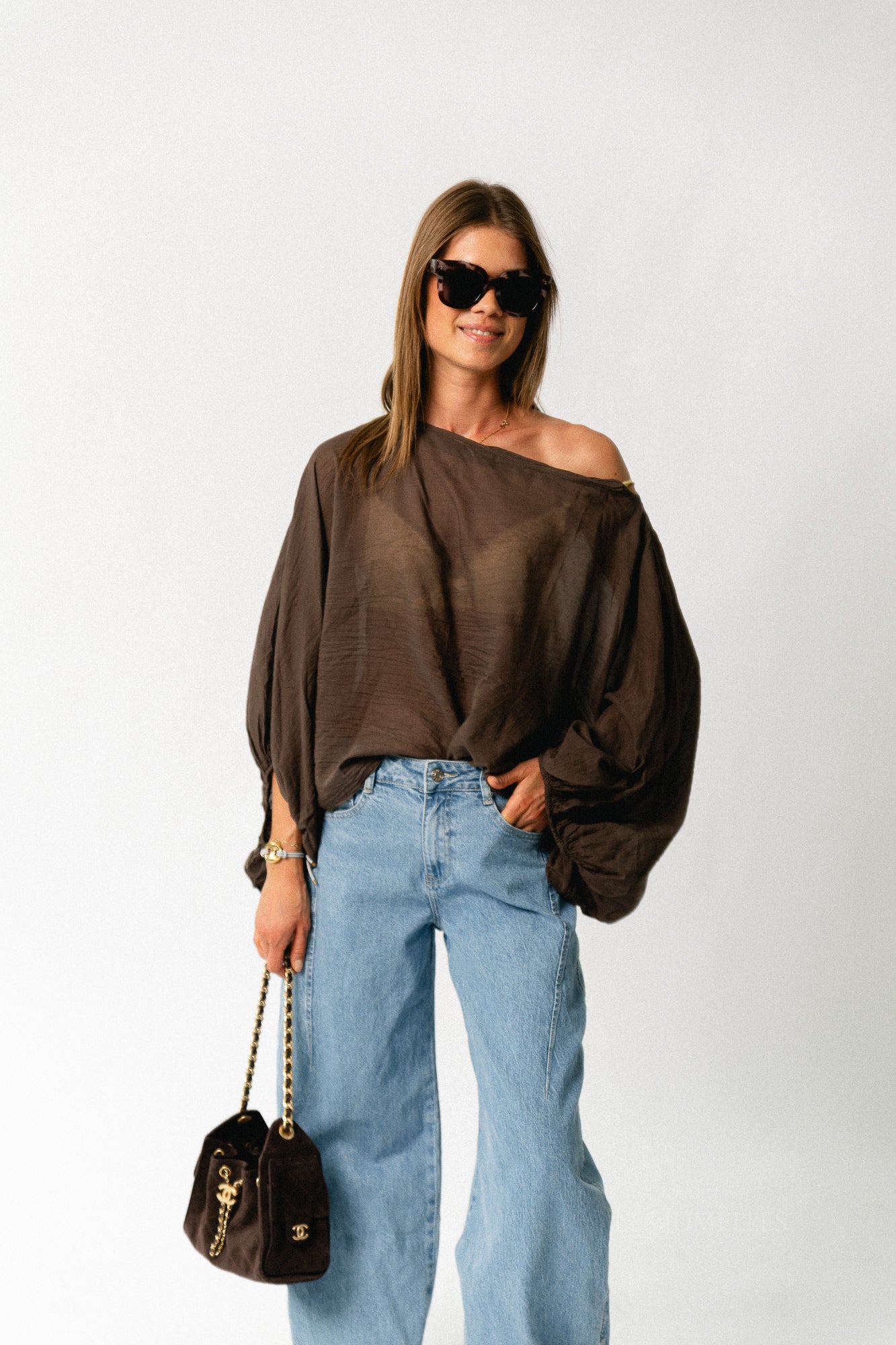Ariel cotton blouse hot chocolate
