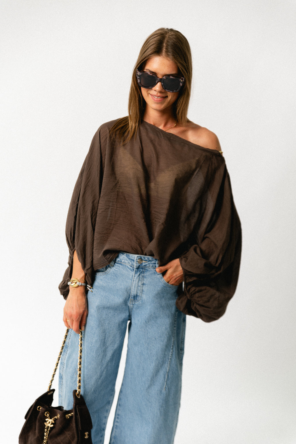 Ariel cotton blouse hot chocolate