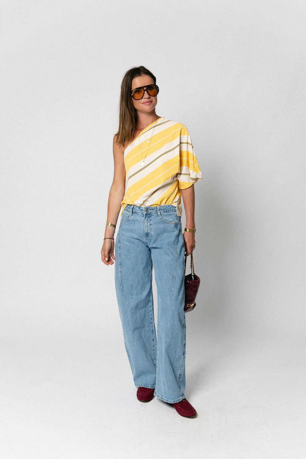 Amy striped one-shoulder shirt mimosa/ecru