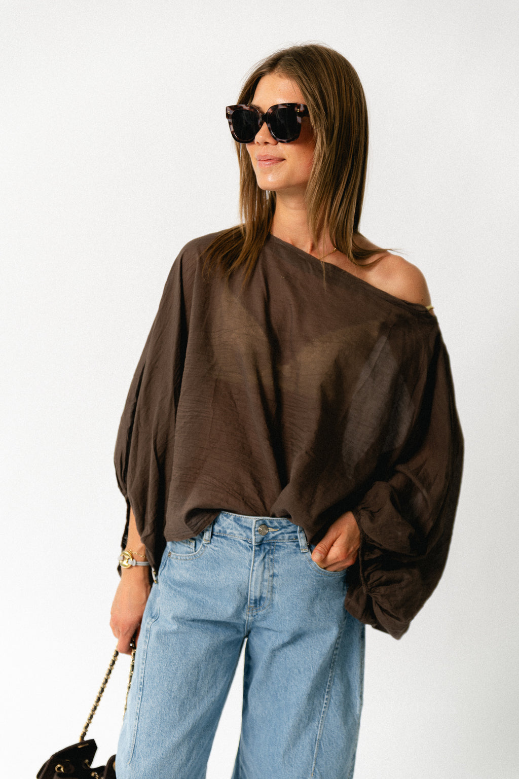 Ariel cotton blouse hot chocolate
