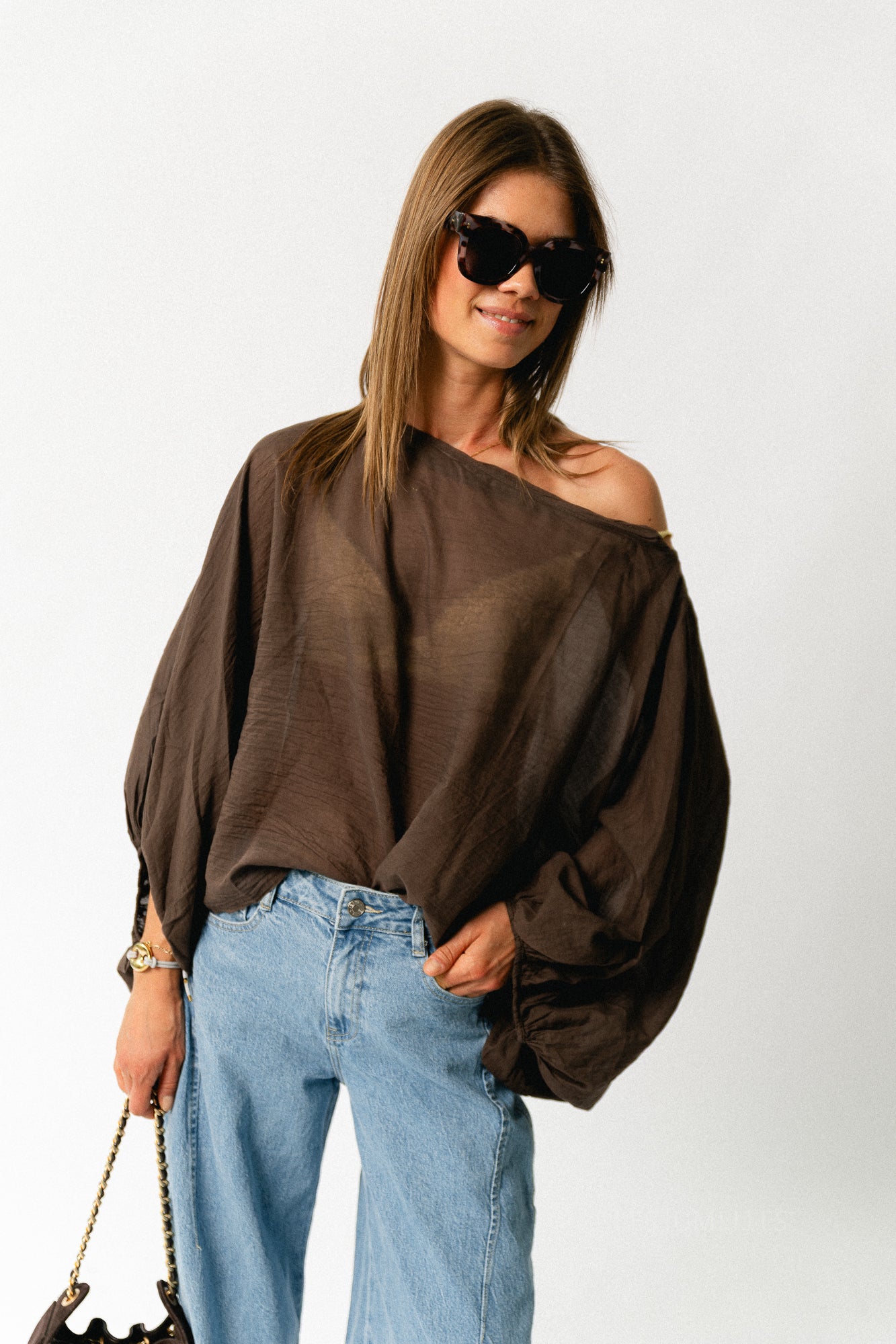 Ariel cotton blouse hot chocolate
