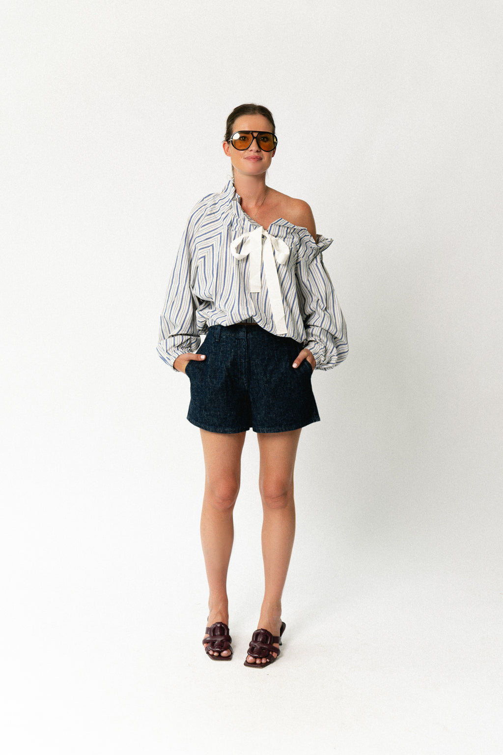 SLFHanny HW mini denim shorts dark blue
