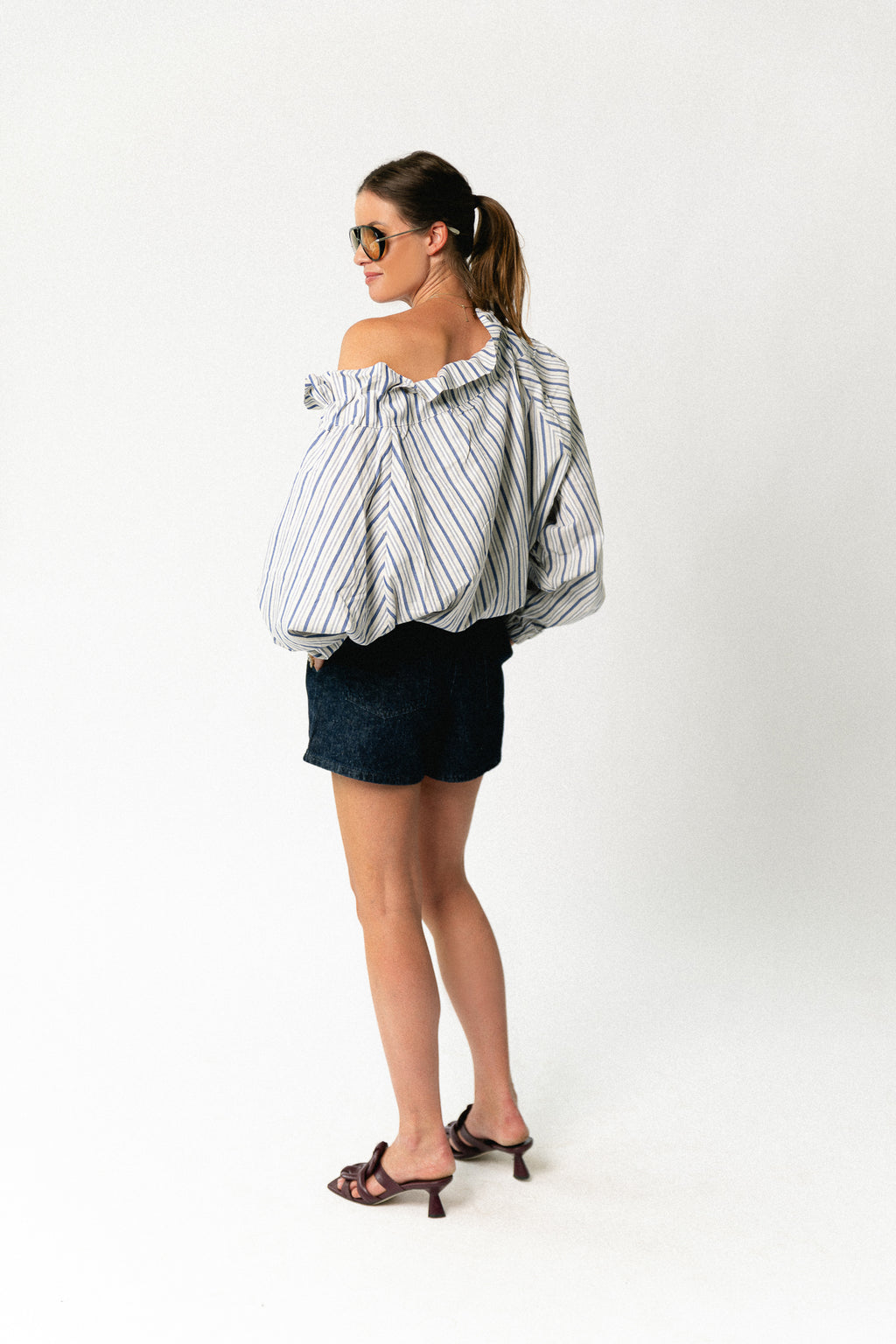 Isaline striped off shoulder blouse blue