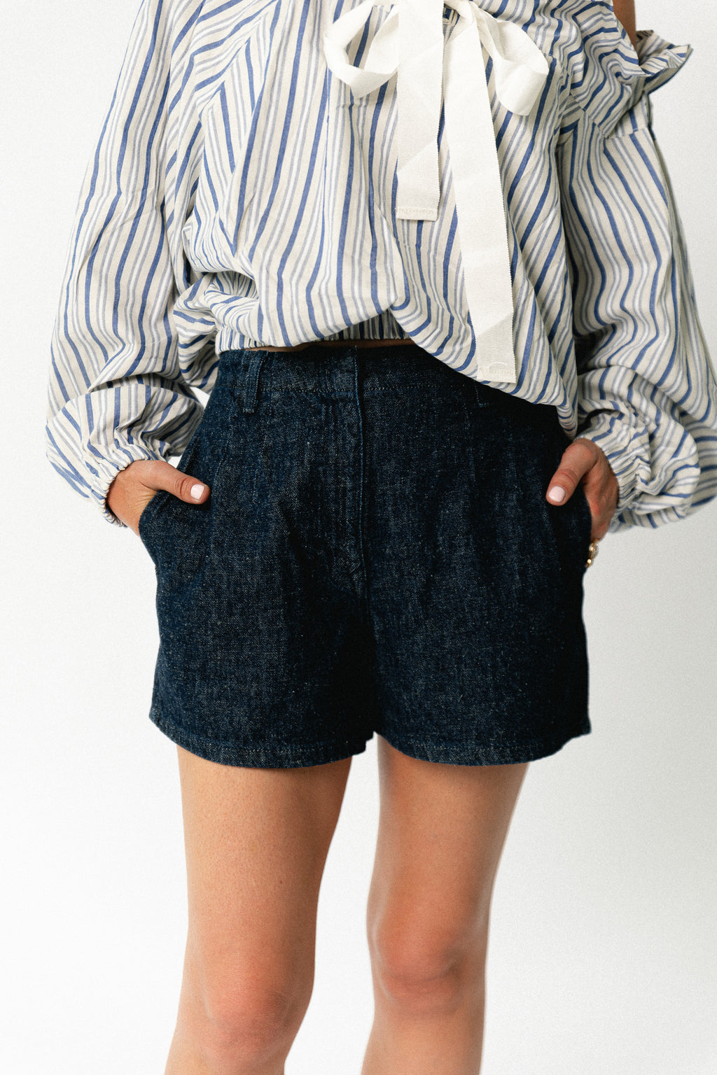 SLFHanny HW mini denim shorts dark blue