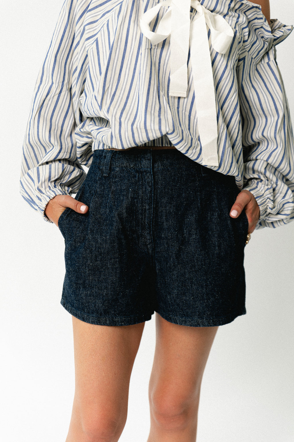 SLFHanny HW mini denim shorts dark blue