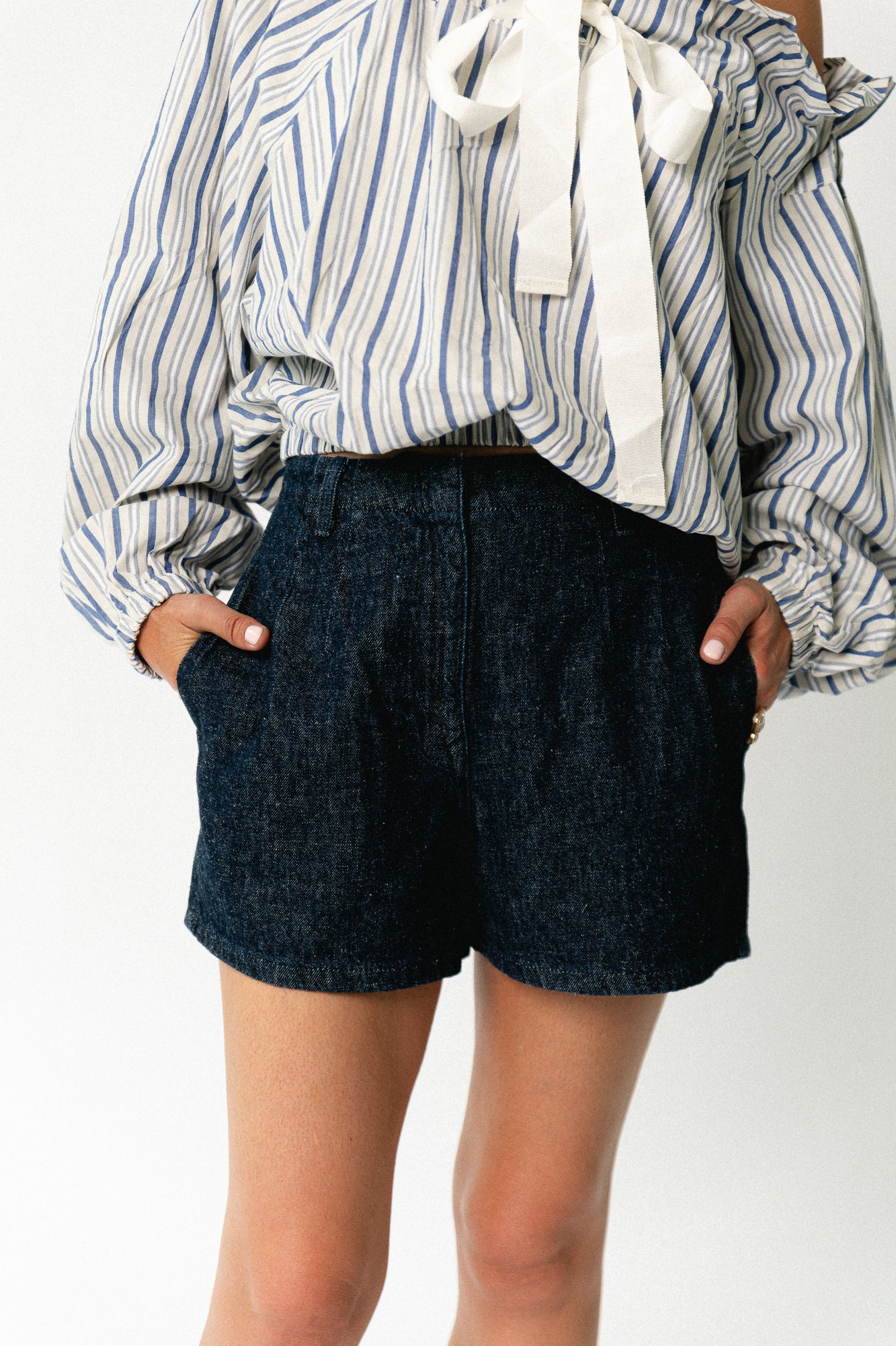 SLFHanny HW mini denim shorts dark blue