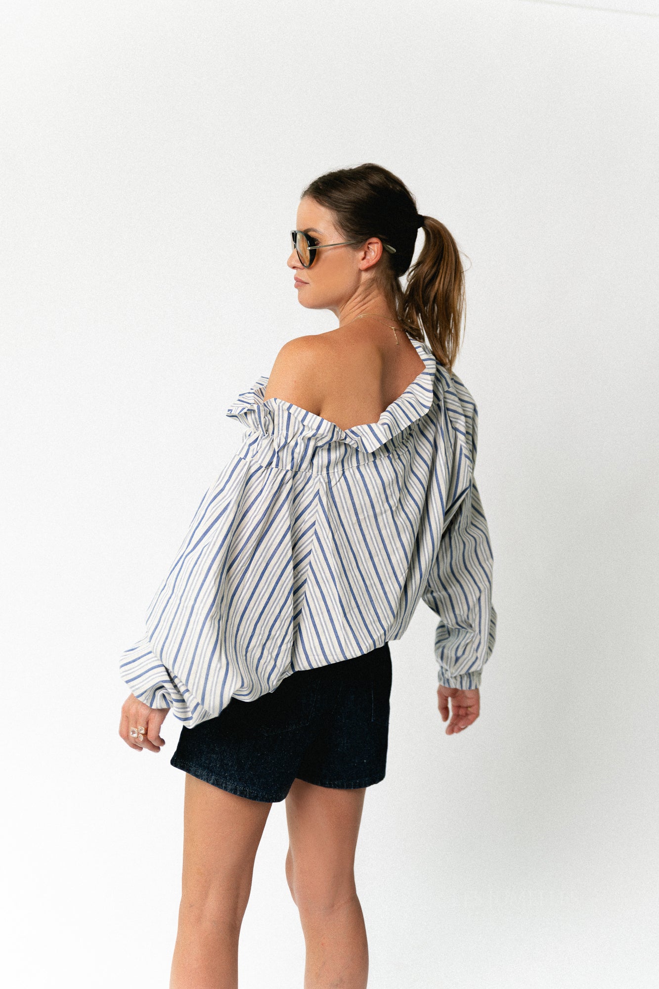 SLFHanny HW mini denim shorts dark blue