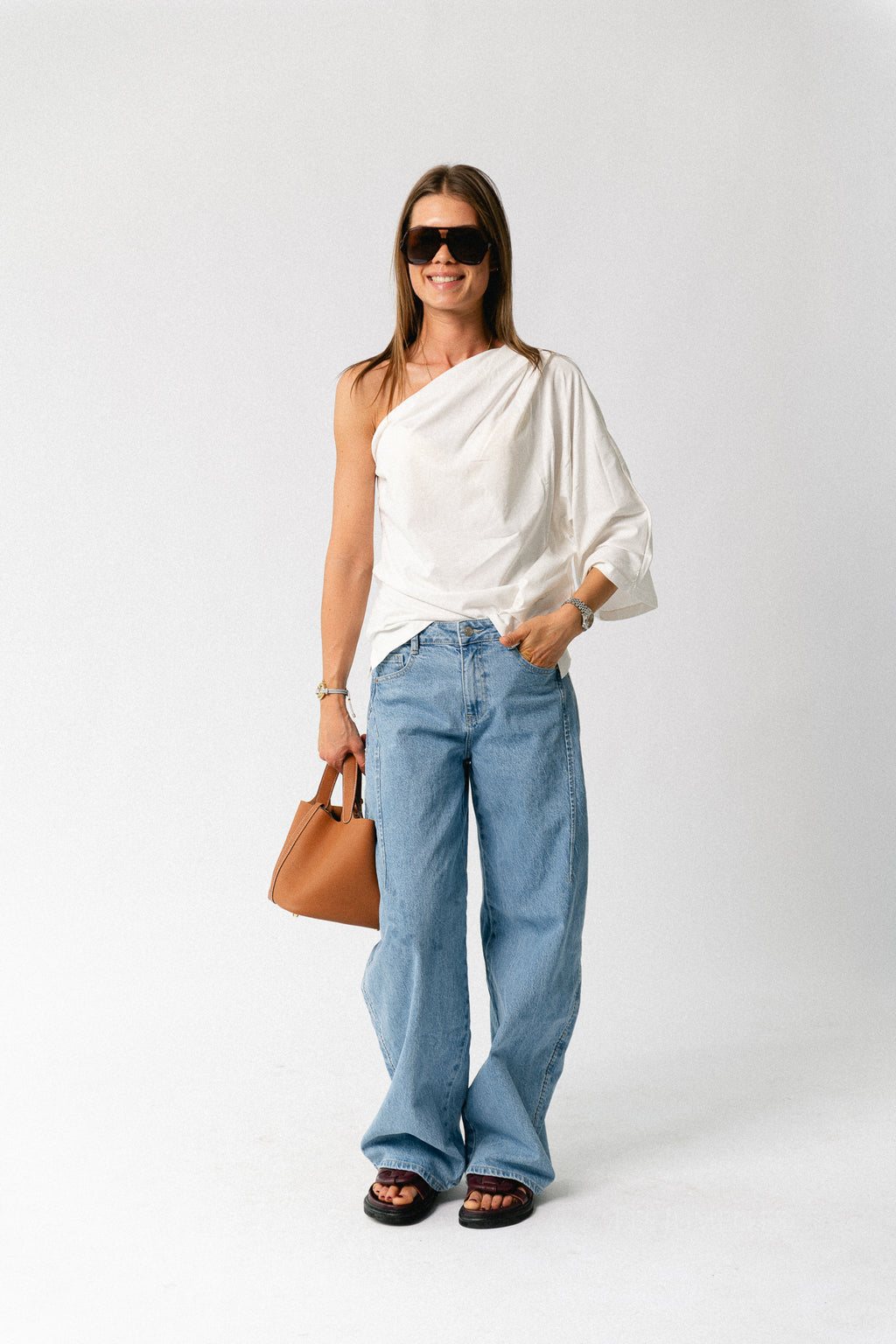 Celie one shoulder shirt off white