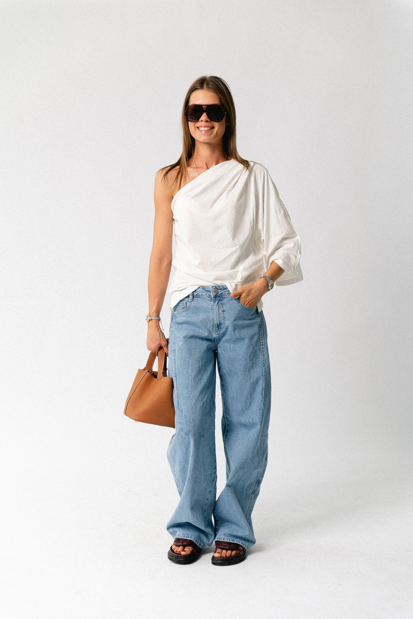 Celie one shoulder shirt off white