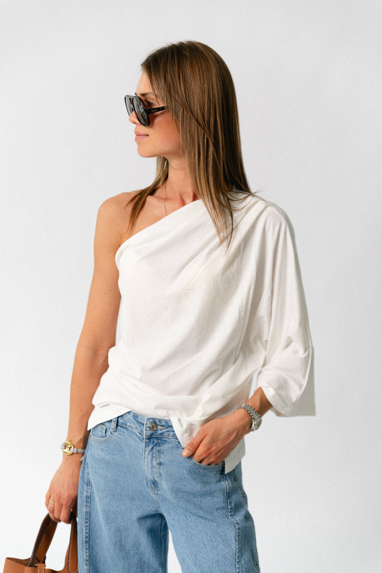 Celie one shoulder shirt off white