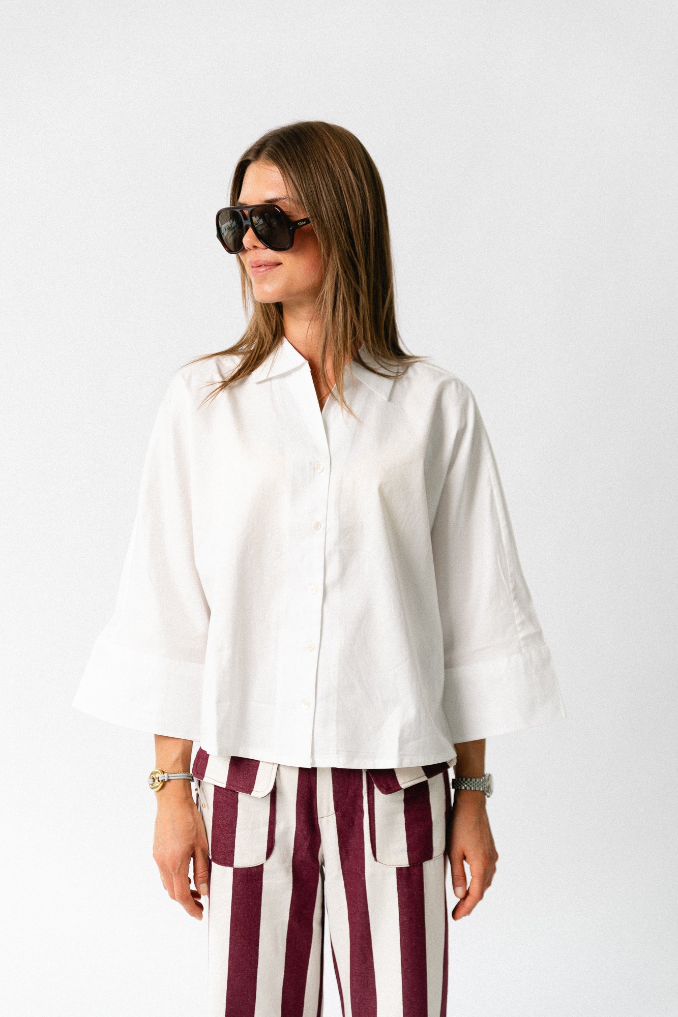 SLWEmilia oversize 3/4 shirt bright white
