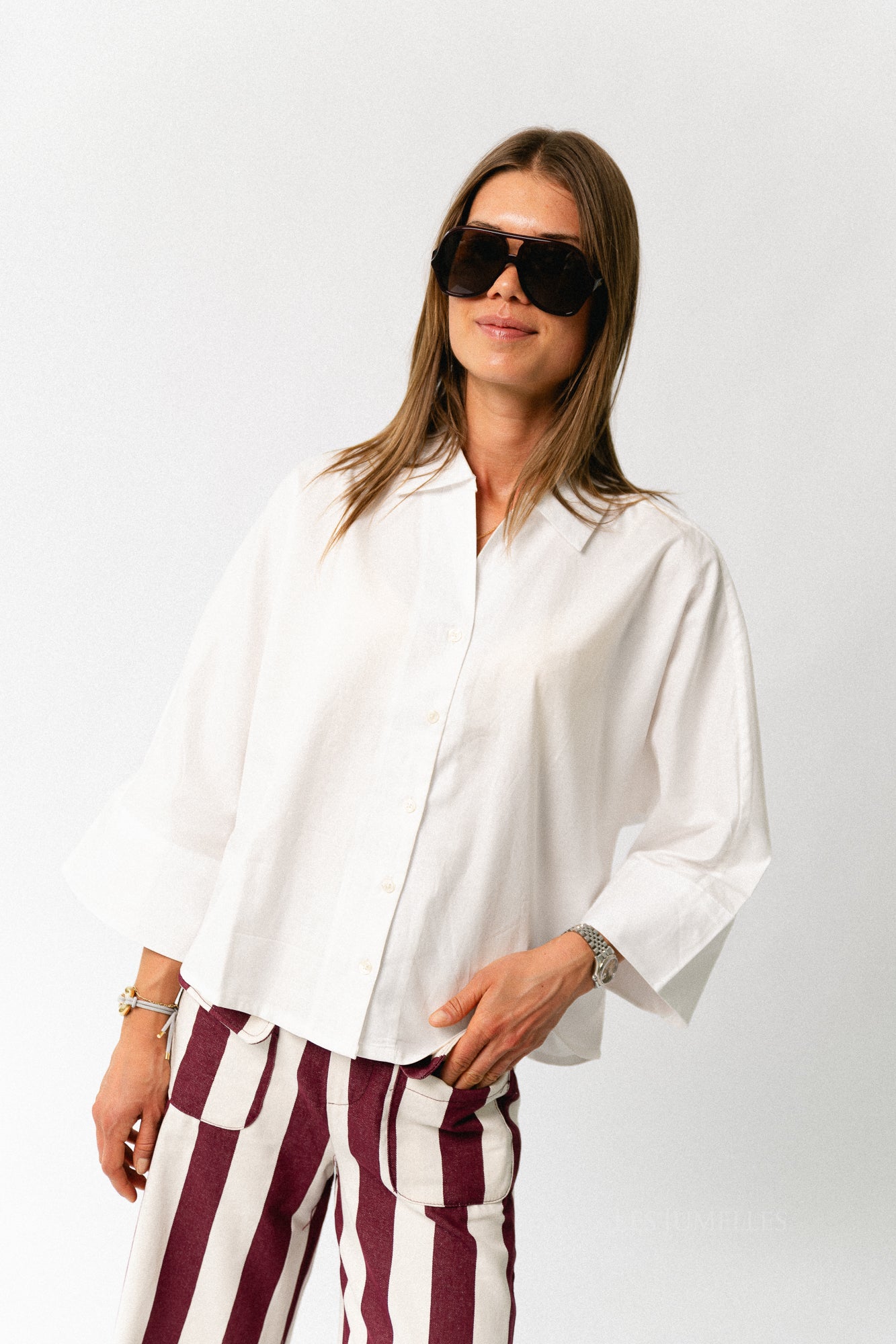 SLWEmilia oversize 3/4 shirt bright white