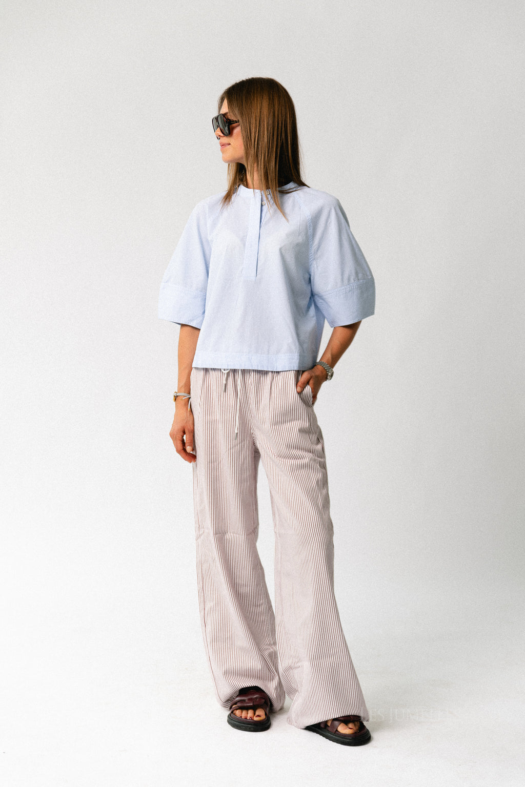 ROUTenne 2/4 china collar shirt cloud dancer/ice blue