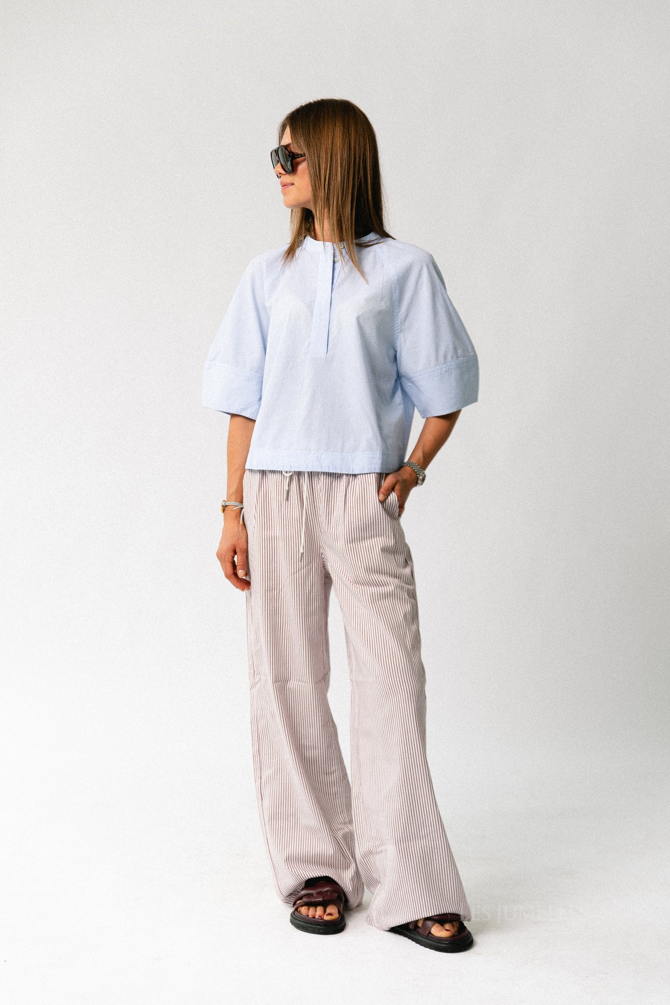 ROUTenne 2/4 china collar shirt cloud dancer/ice blue