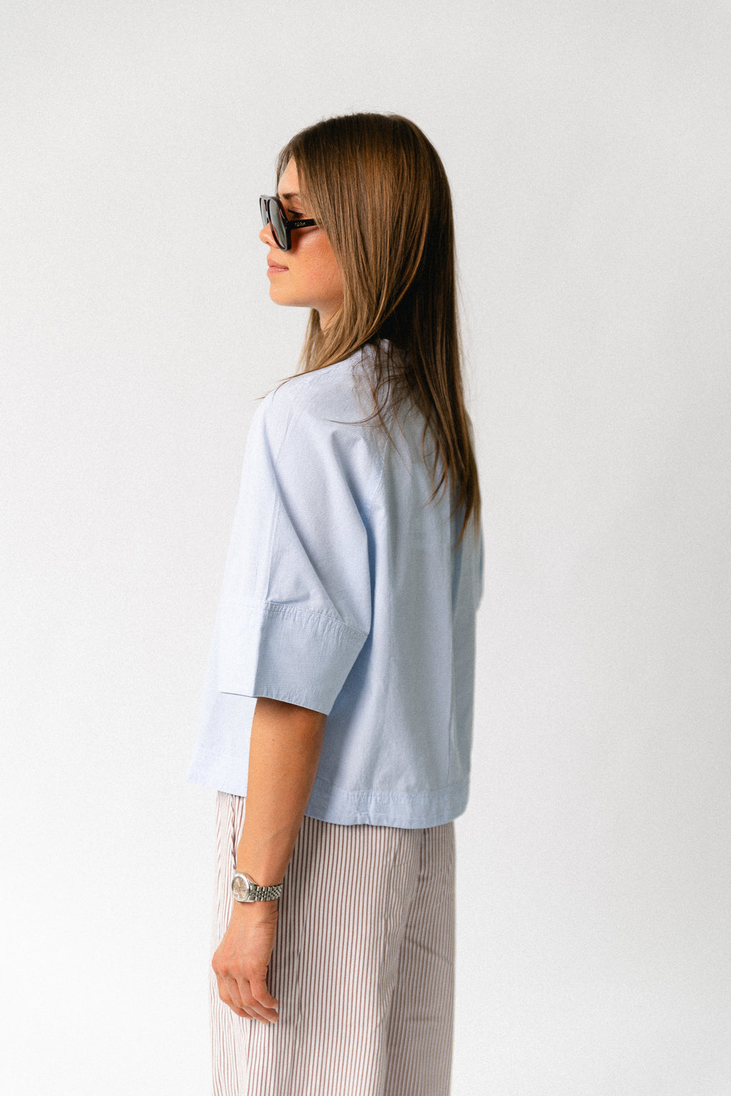 ROUTenne 2/4 china collar shirt cloud dancer/ice blue